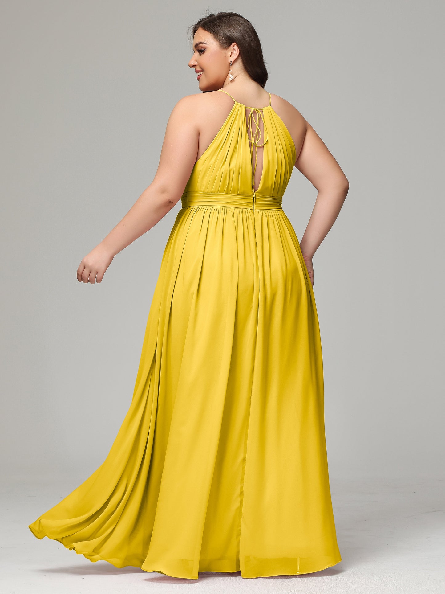 Floor Length Halter Plus Size Split Chiffon Bridesmaid Dresses