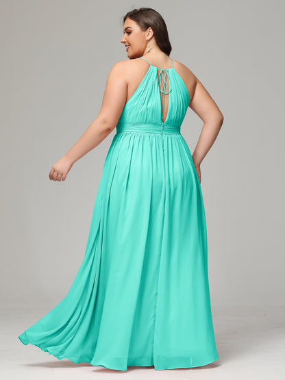 Floor Length Halter Plus Size Split Chiffon Bridesmaid Dresses