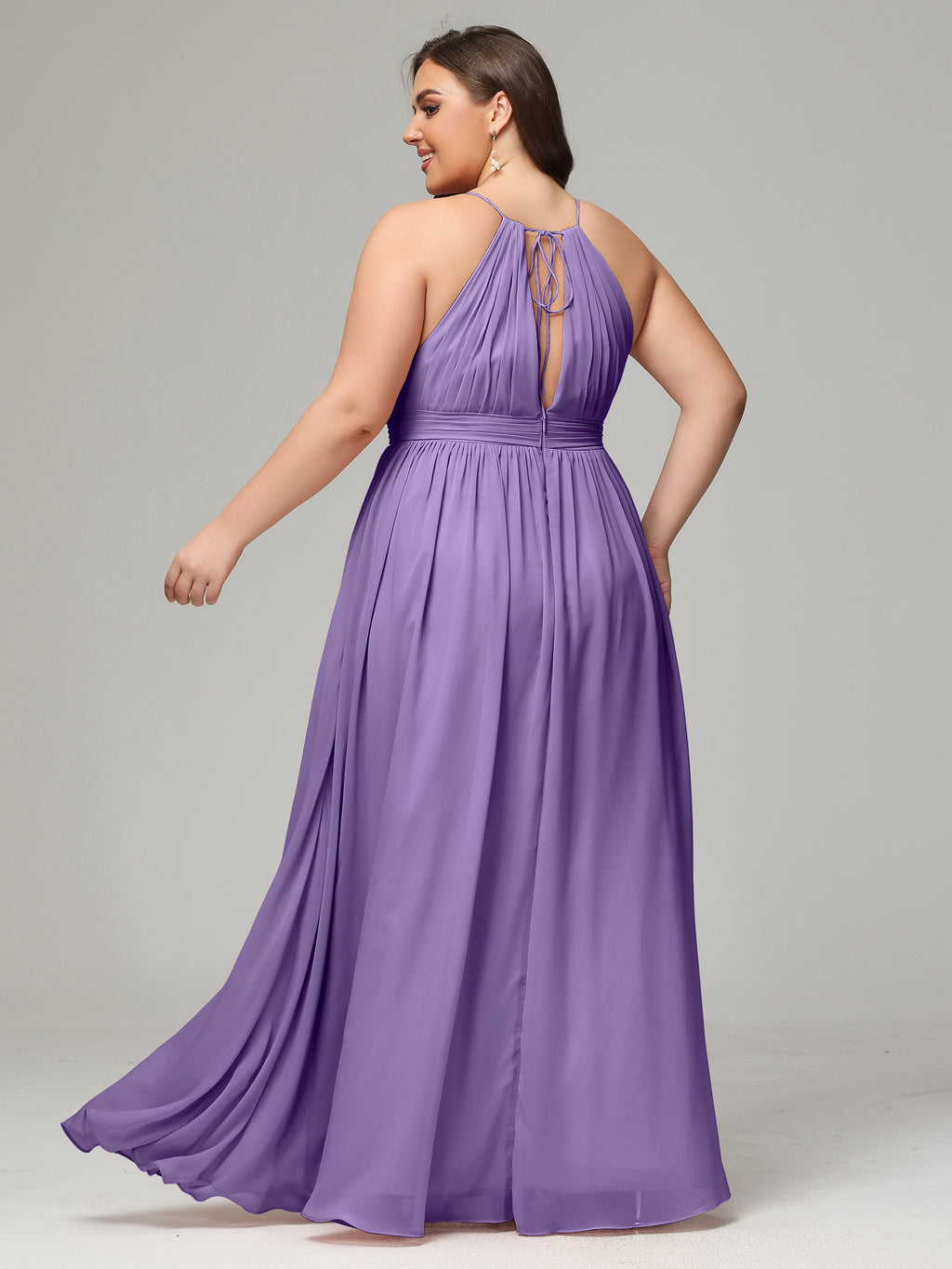 Floor Length Halter Plus Size Split Chiffon Bridesmaid Dresses