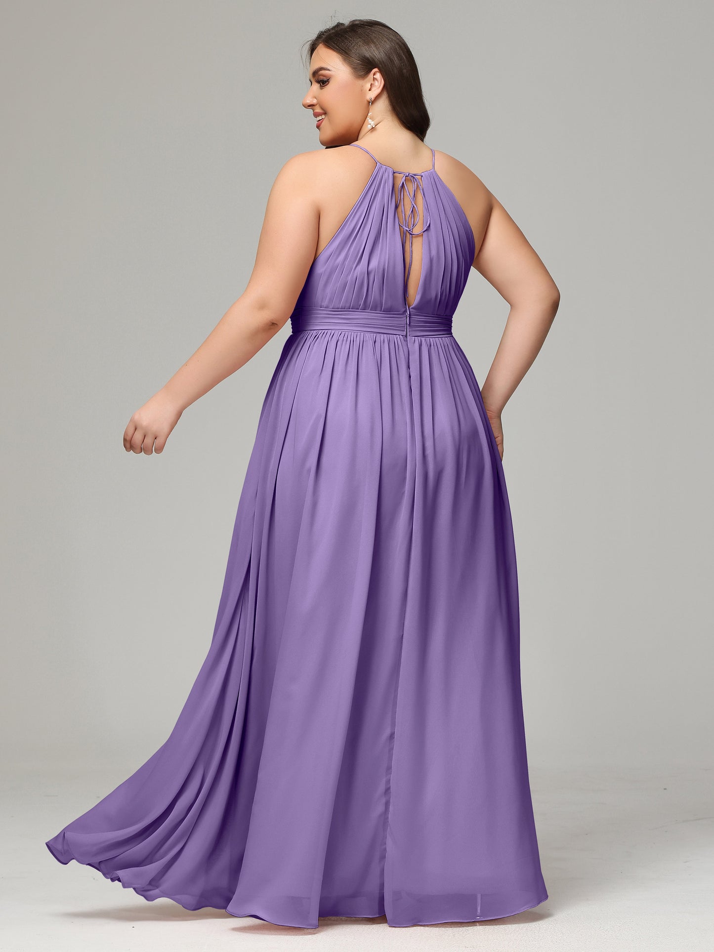 Floor Length Halter Plus Size Split Chiffon Bridesmaid Dresses