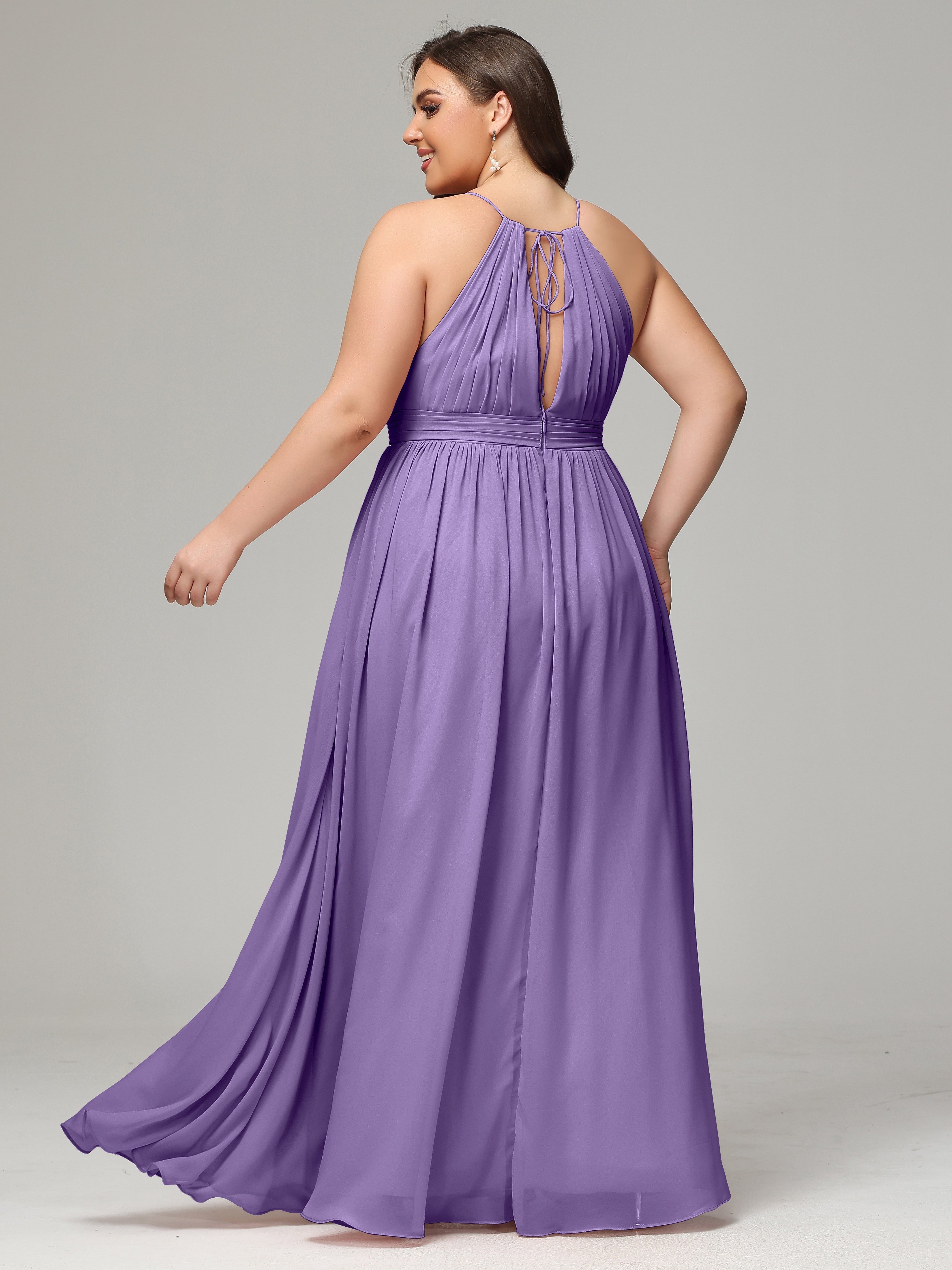 Floor Length Halter Plus Size Split Chiffon Bridesmaid Dresses