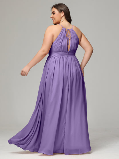 Floor Length Halter Plus Size Split Chiffon Bridesmaid Dresses