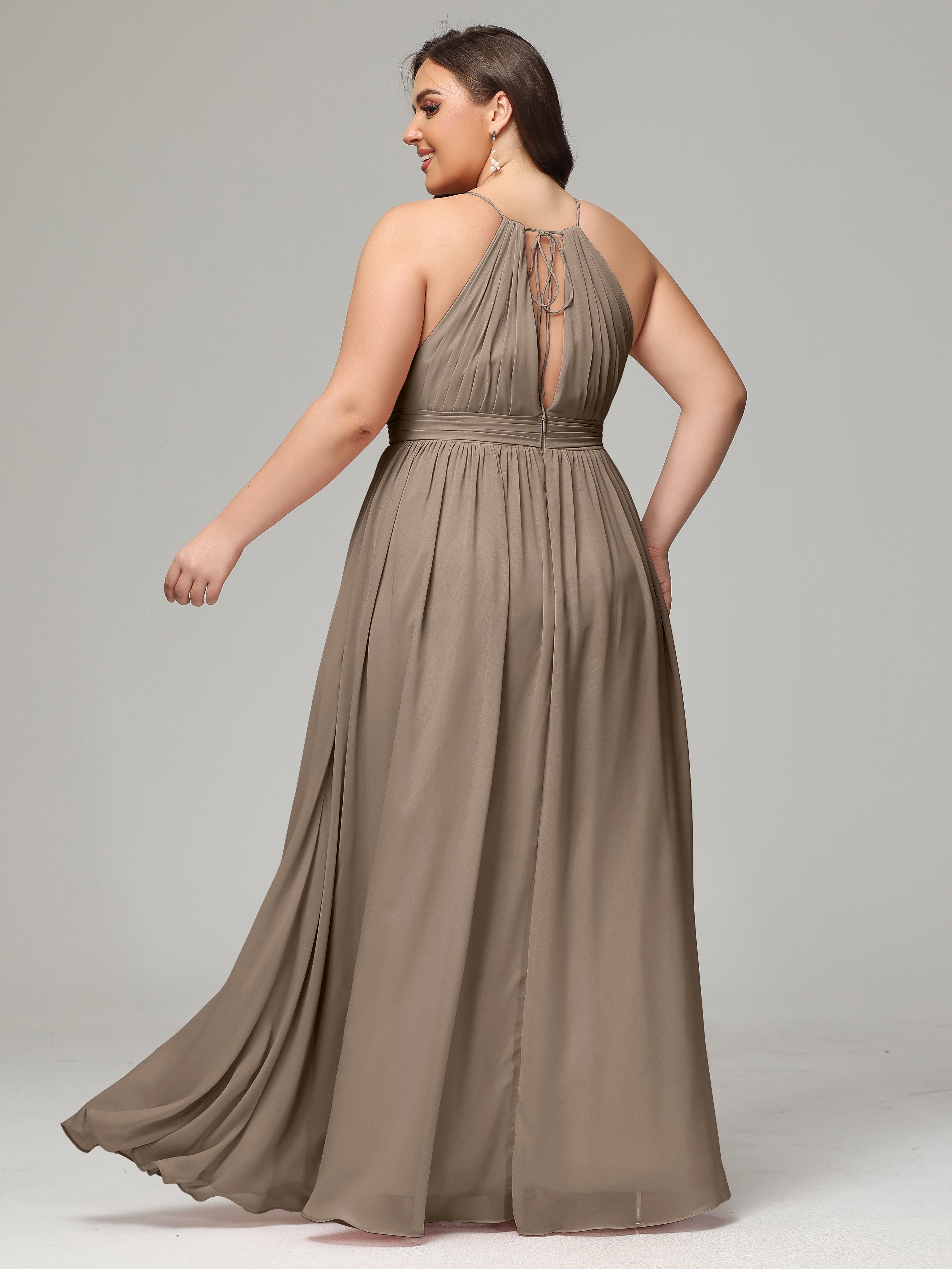 Floor Length Halter Plus Size Split Chiffon Bridesmaid Dresses