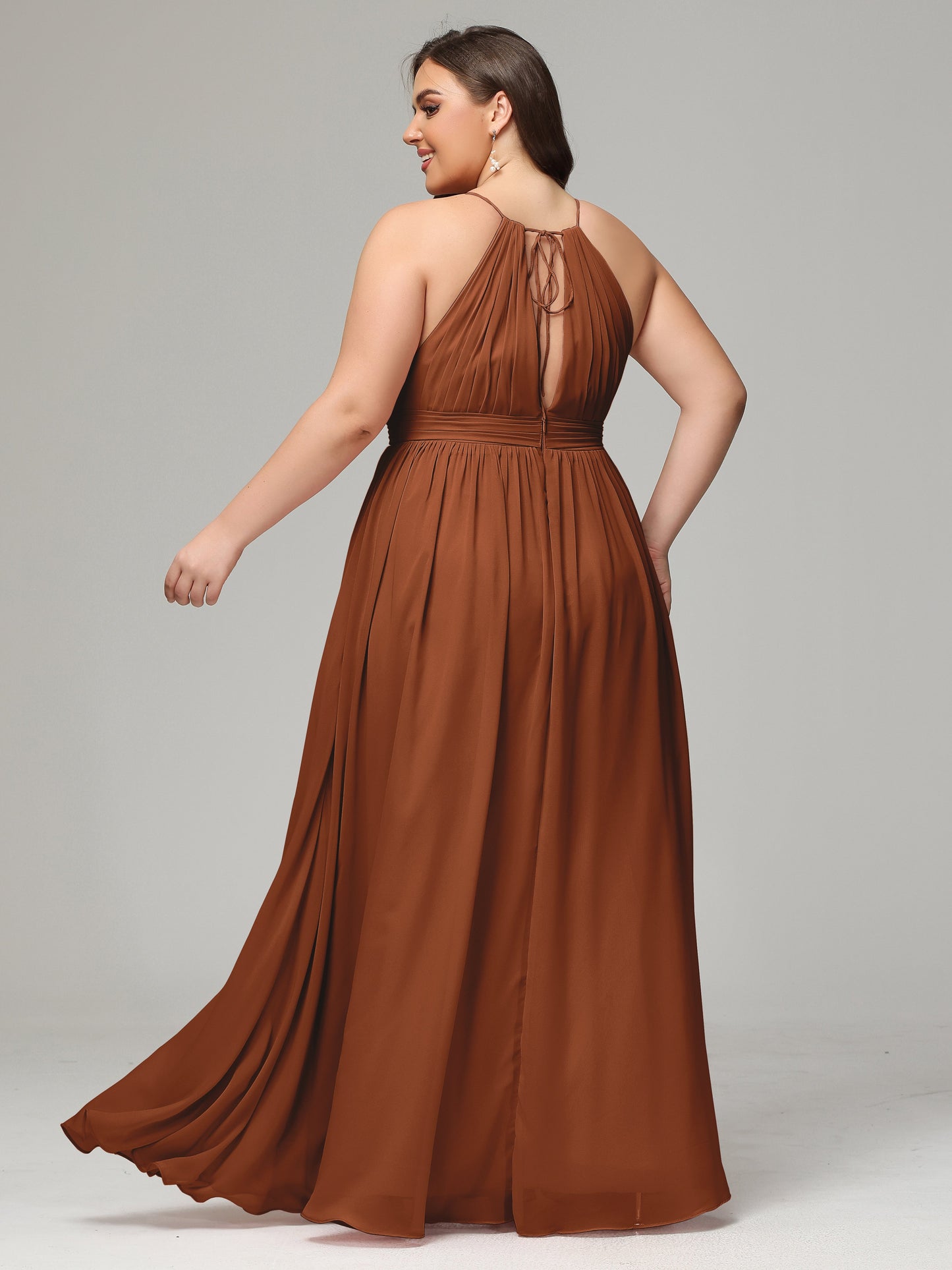 Floor Length Halter Plus Size Split Chiffon Bridesmaid Dresses