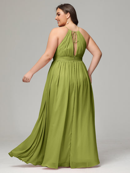 Floor Length Halter Plus Size Split Chiffon Bridesmaid Dresses