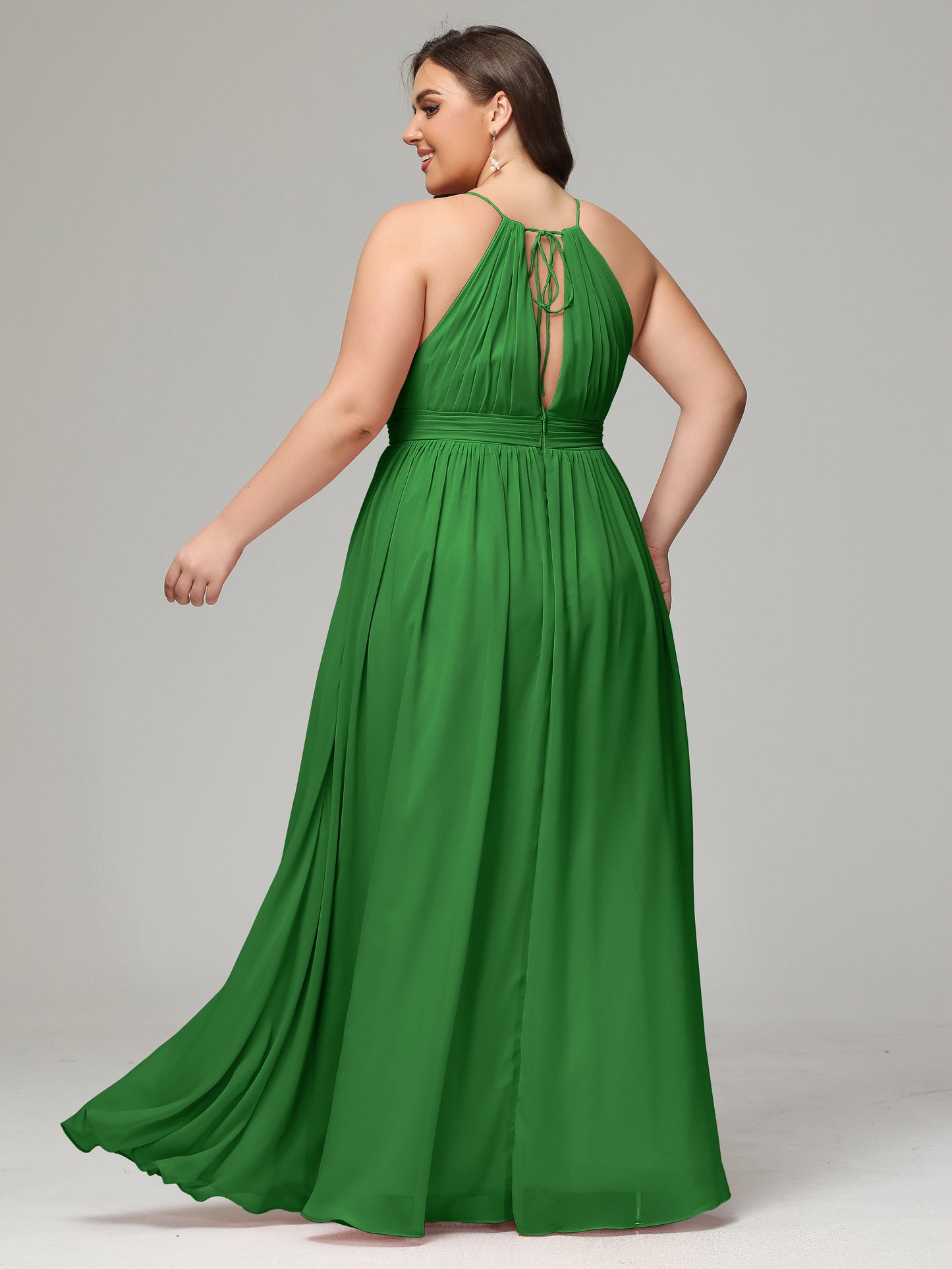 Floor Length Halter Plus Size Split Chiffon Bridesmaid Dresses