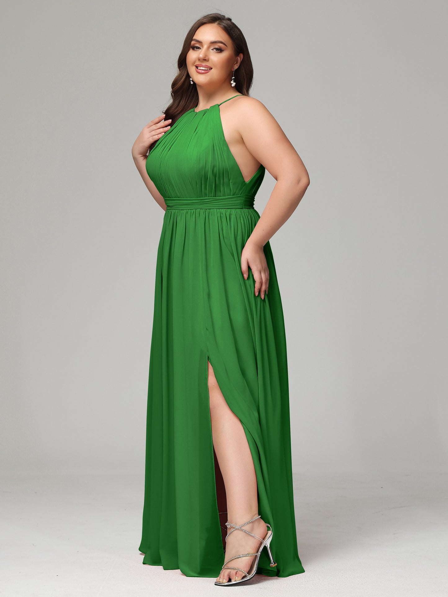 Floor Length Halter Plus Size Split Chiffon Bridesmaid Dresses