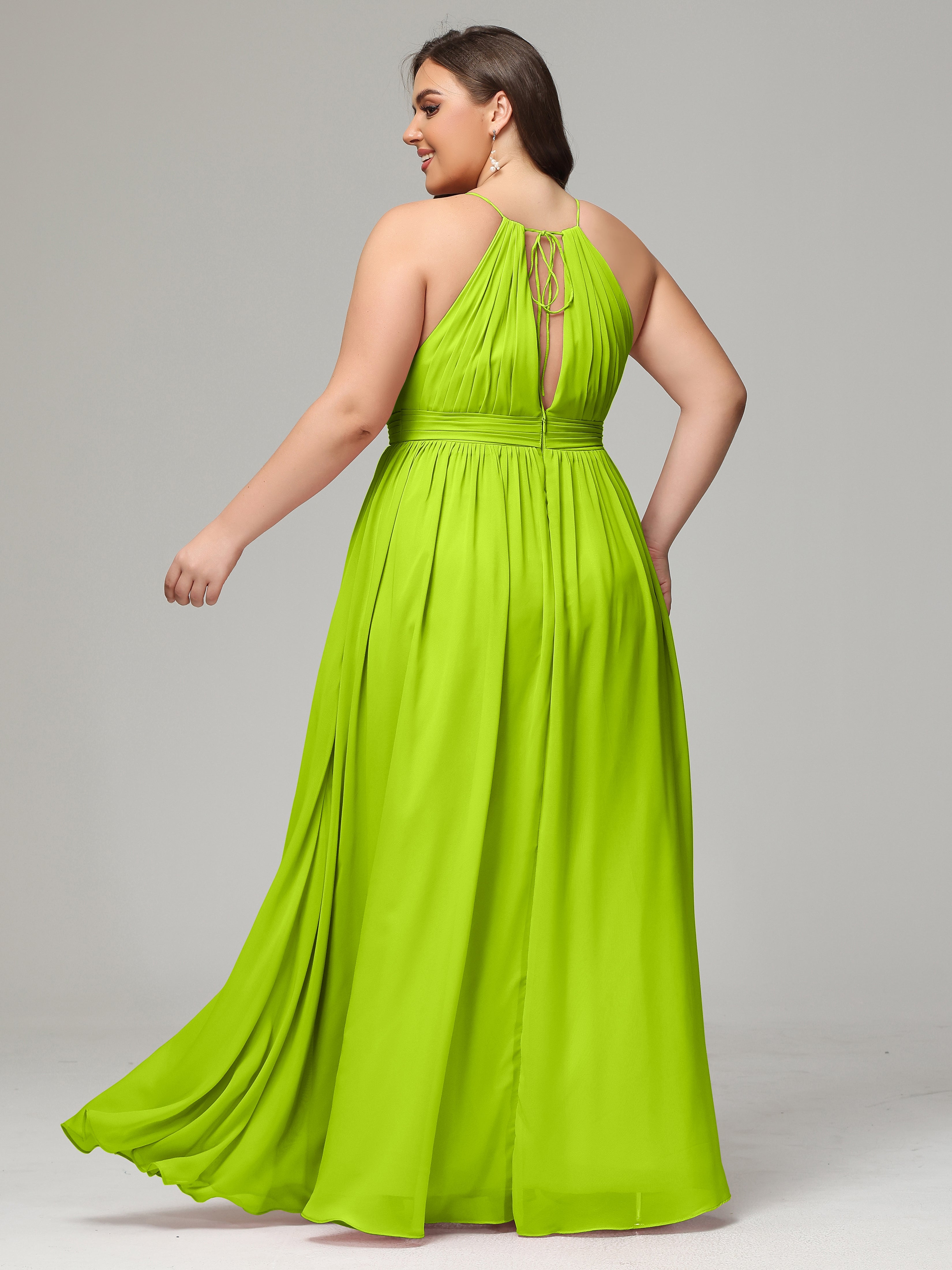 Floor Length Halter Plus Size Split Chiffon Bridesmaid Dresses