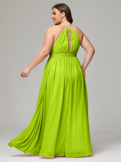 Floor Length Halter Plus Size Split Chiffon Bridesmaid Dresses