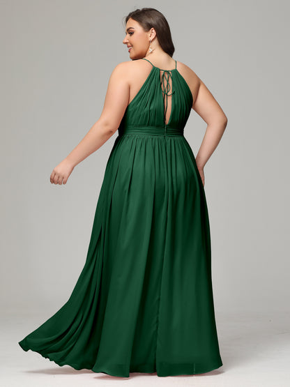Floor Length Halter Plus Size Split Chiffon Bridesmaid Dresses