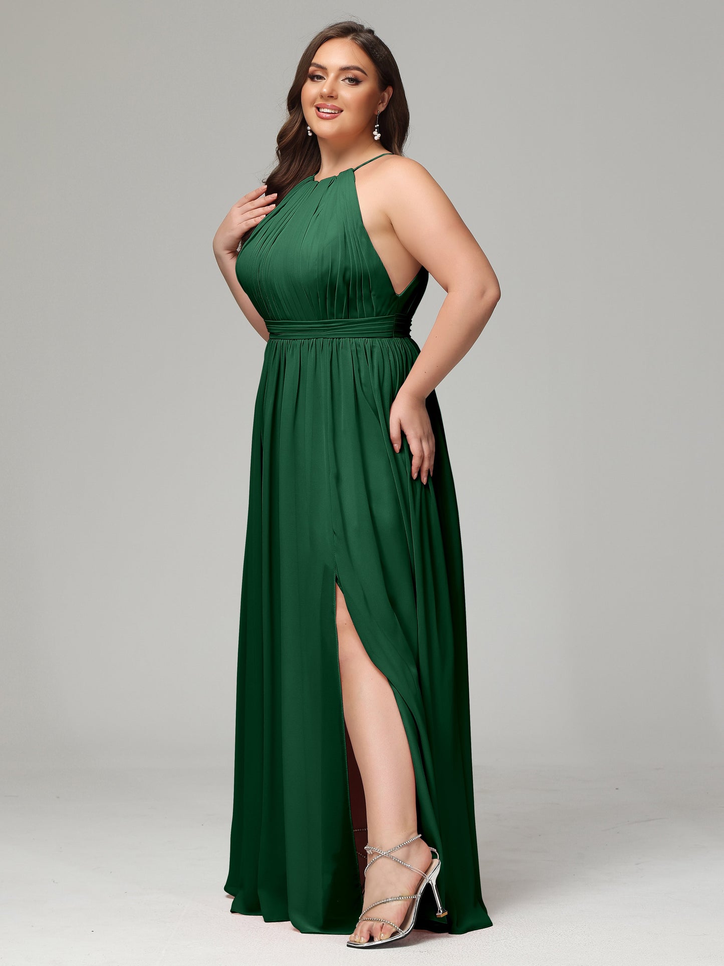 Floor Length Halter Plus Size Split Chiffon Bridesmaid Dresses