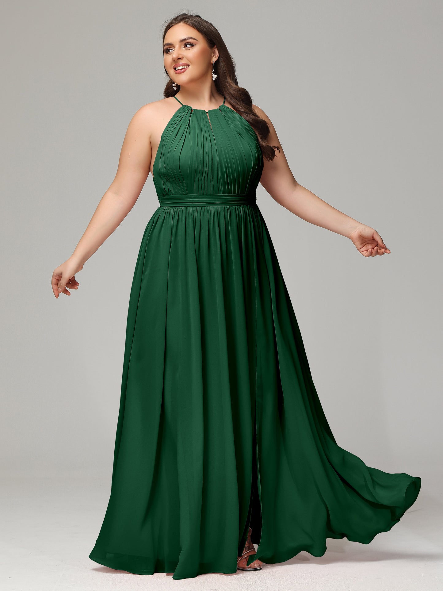 Floor Length Halter Plus Size Split Chiffon Bridesmaid Dresses
