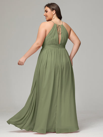 Floor Length Halter Plus Size Split Chiffon Bridesmaid Dresses