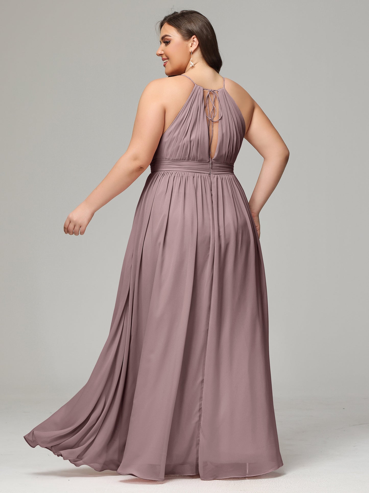 Floor Length Halter Plus Size Split Chiffon Bridesmaid Dresses