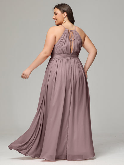 Floor Length Halter Plus Size Split Chiffon Bridesmaid Dresses