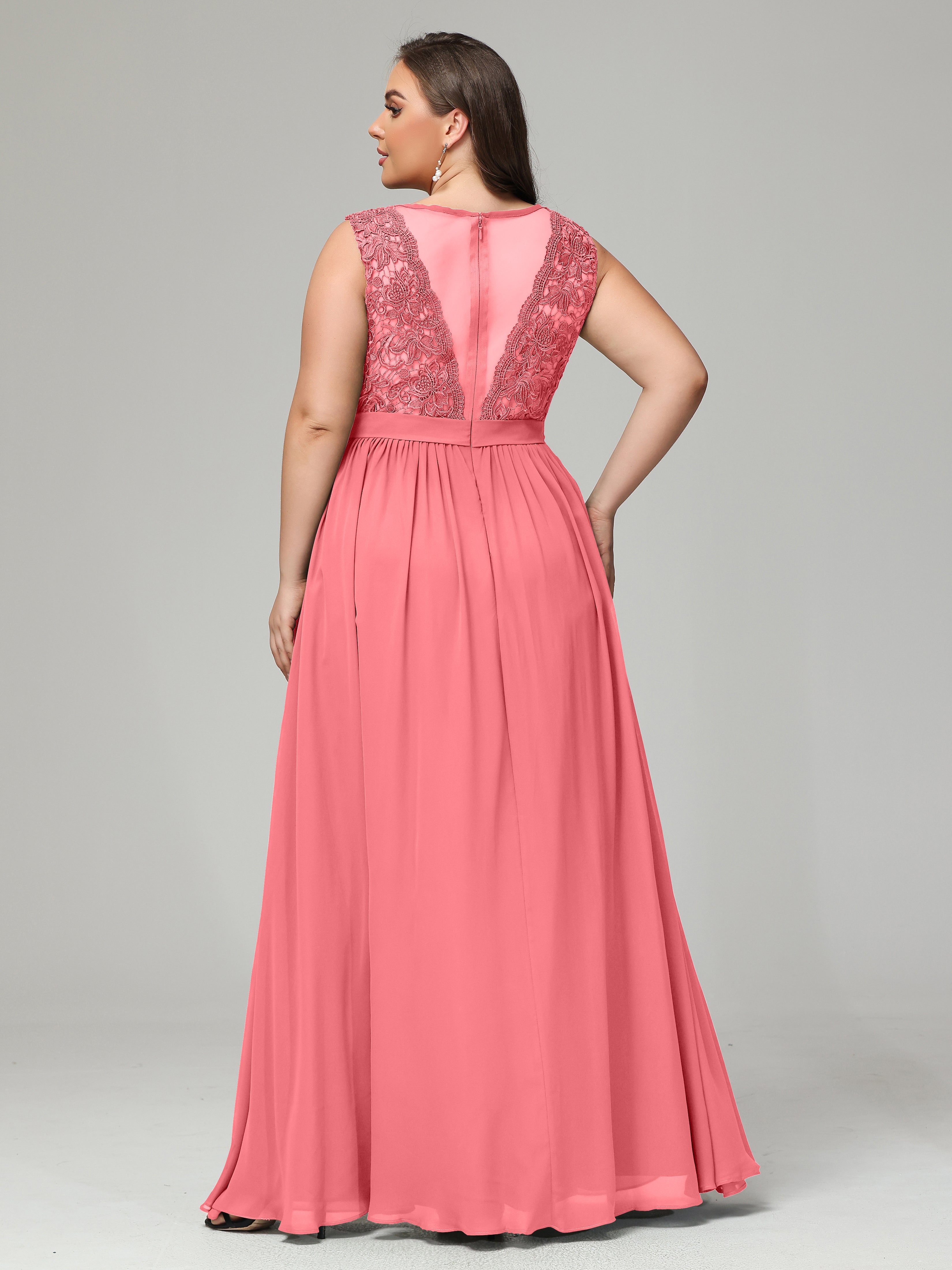 A-Line Bateau Plus Size Chiffon Bridesmaid Dresses