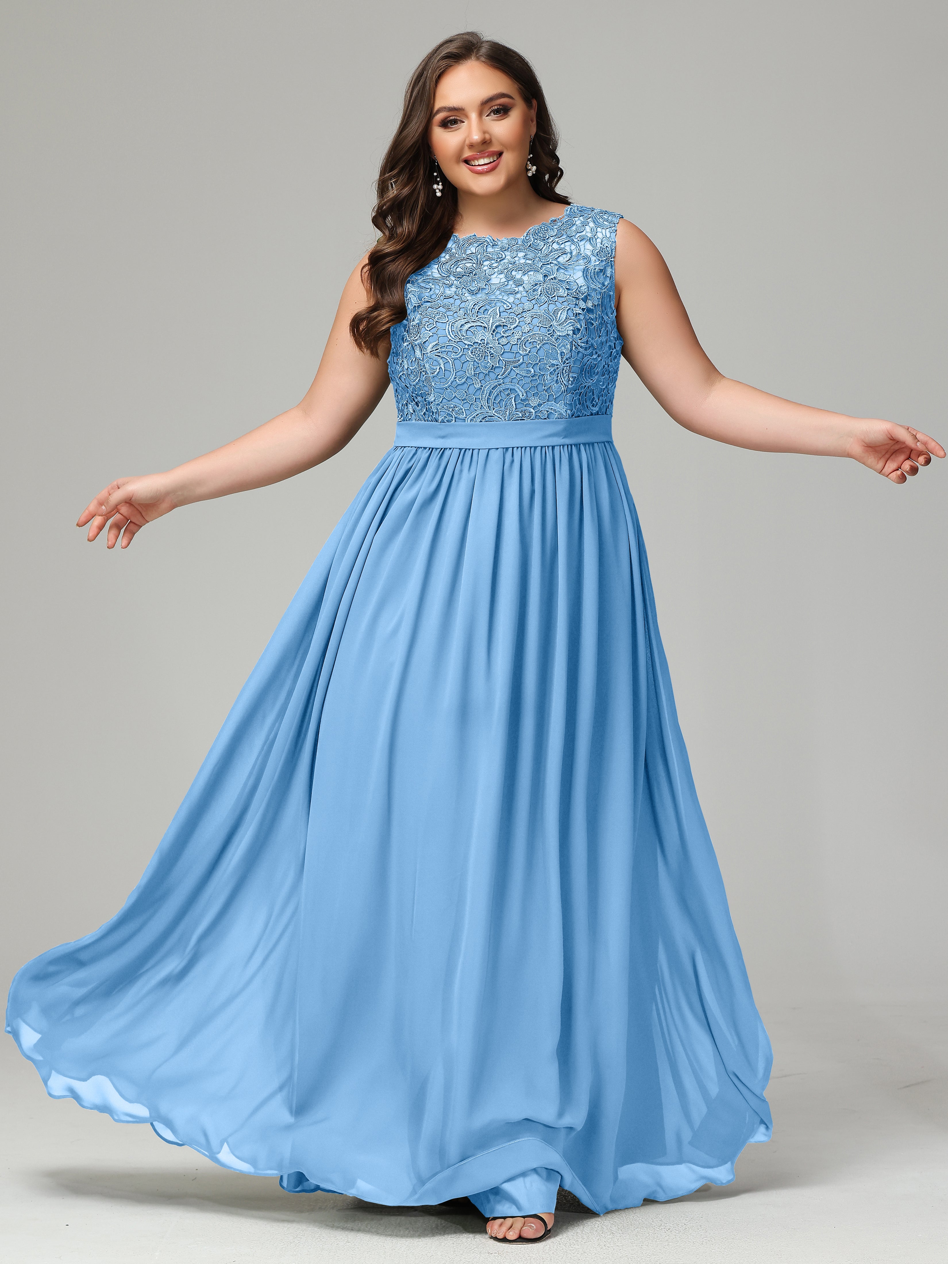 A-Line Bateau Plus Size Chiffon Bridesmaid Dresses