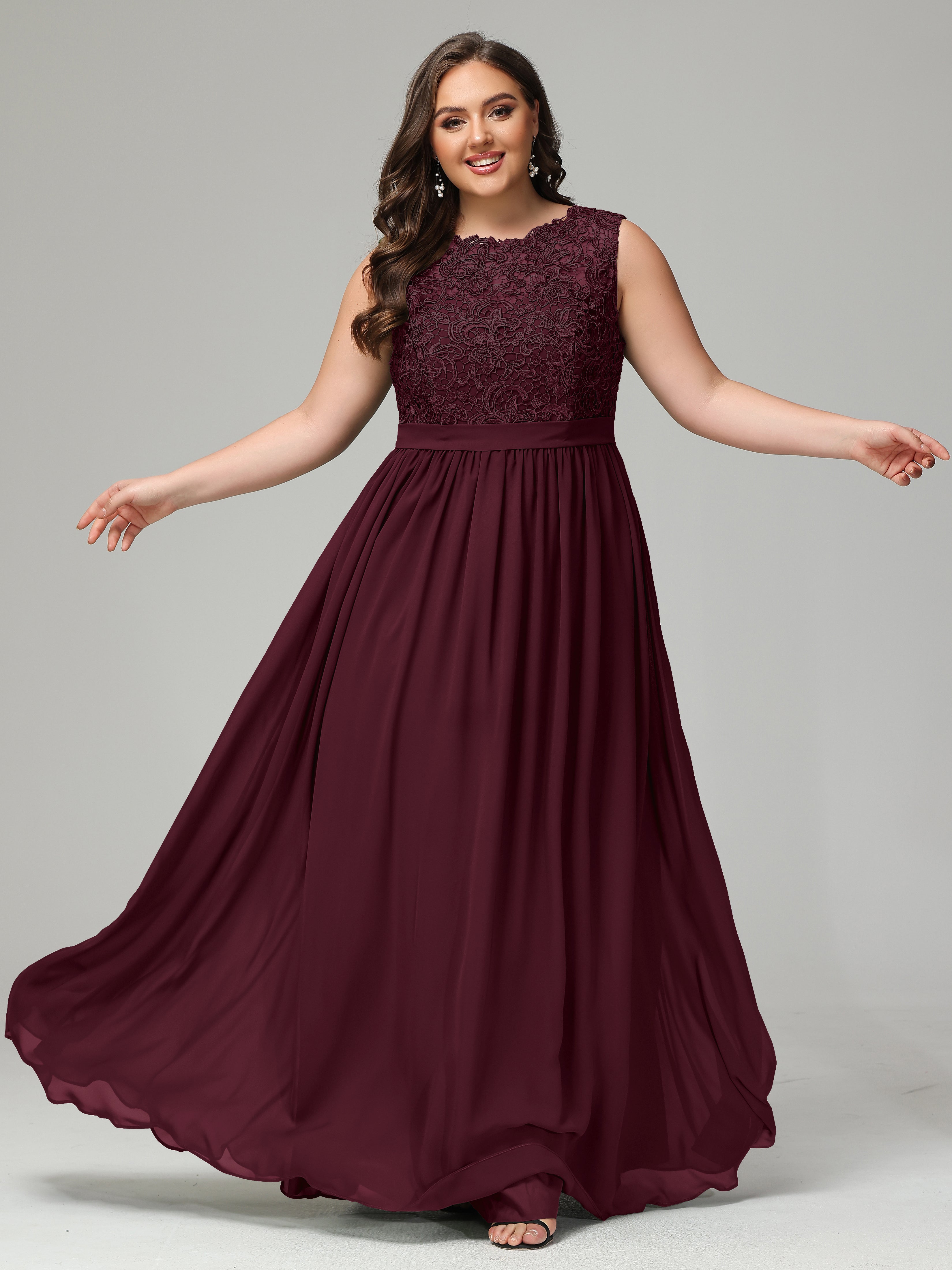 A-Line Bateau Plus Size Chiffon Bridesmaid Dresses