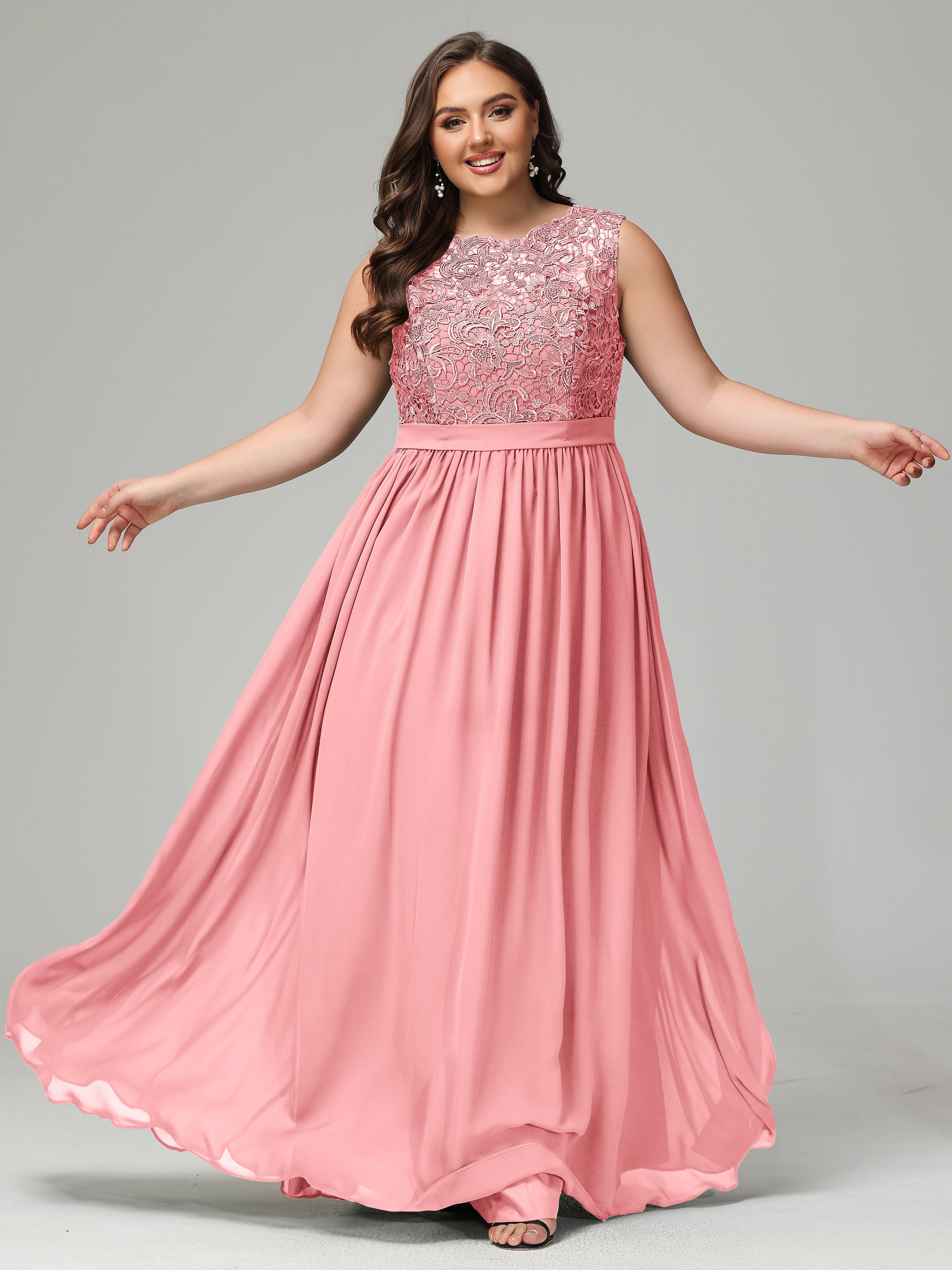 A-Line Bateau Plus Size Chiffon Bridesmaid Dresses