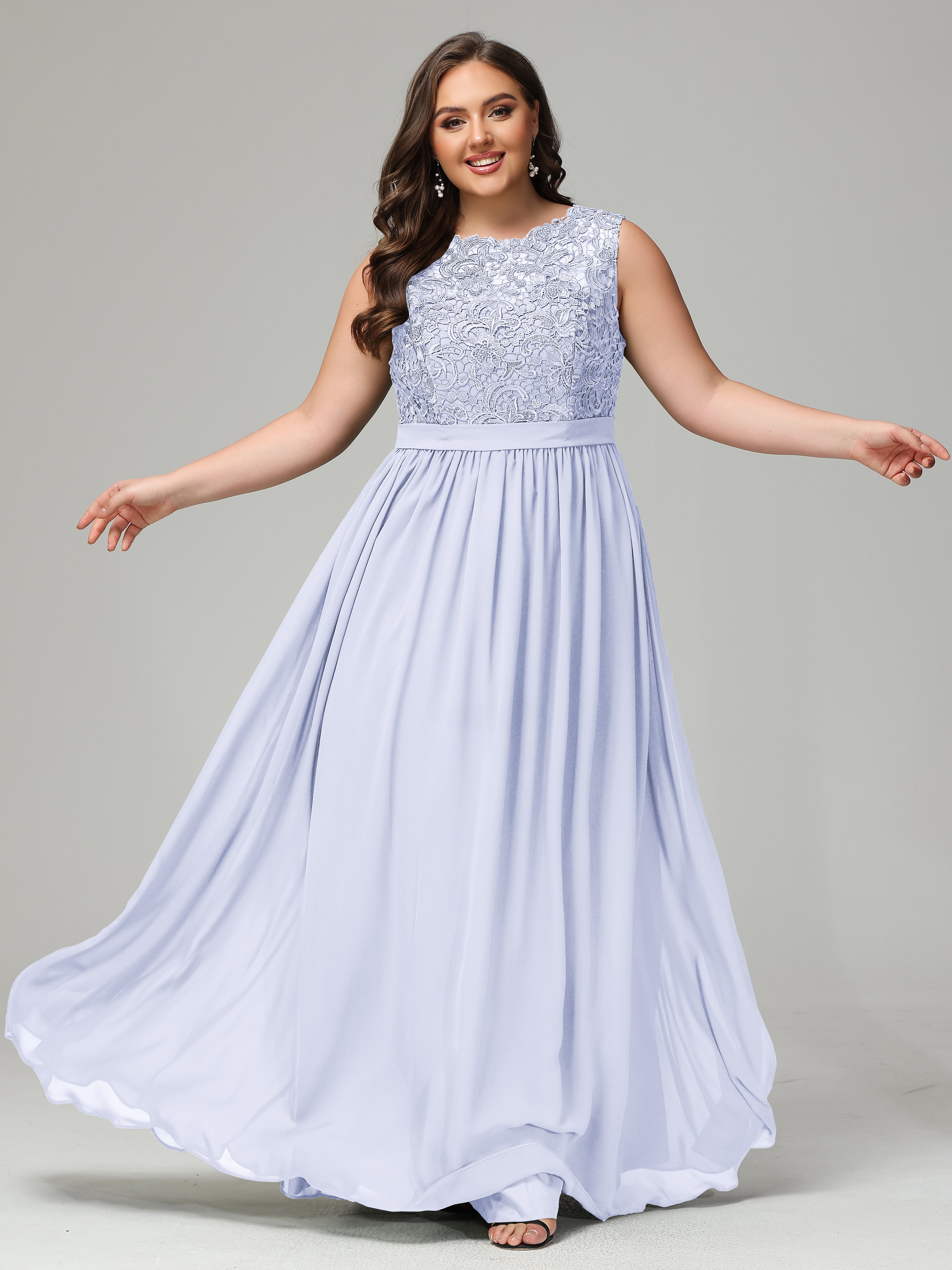 A-Line Bateau Plus Size Chiffon Bridesmaid Dresses