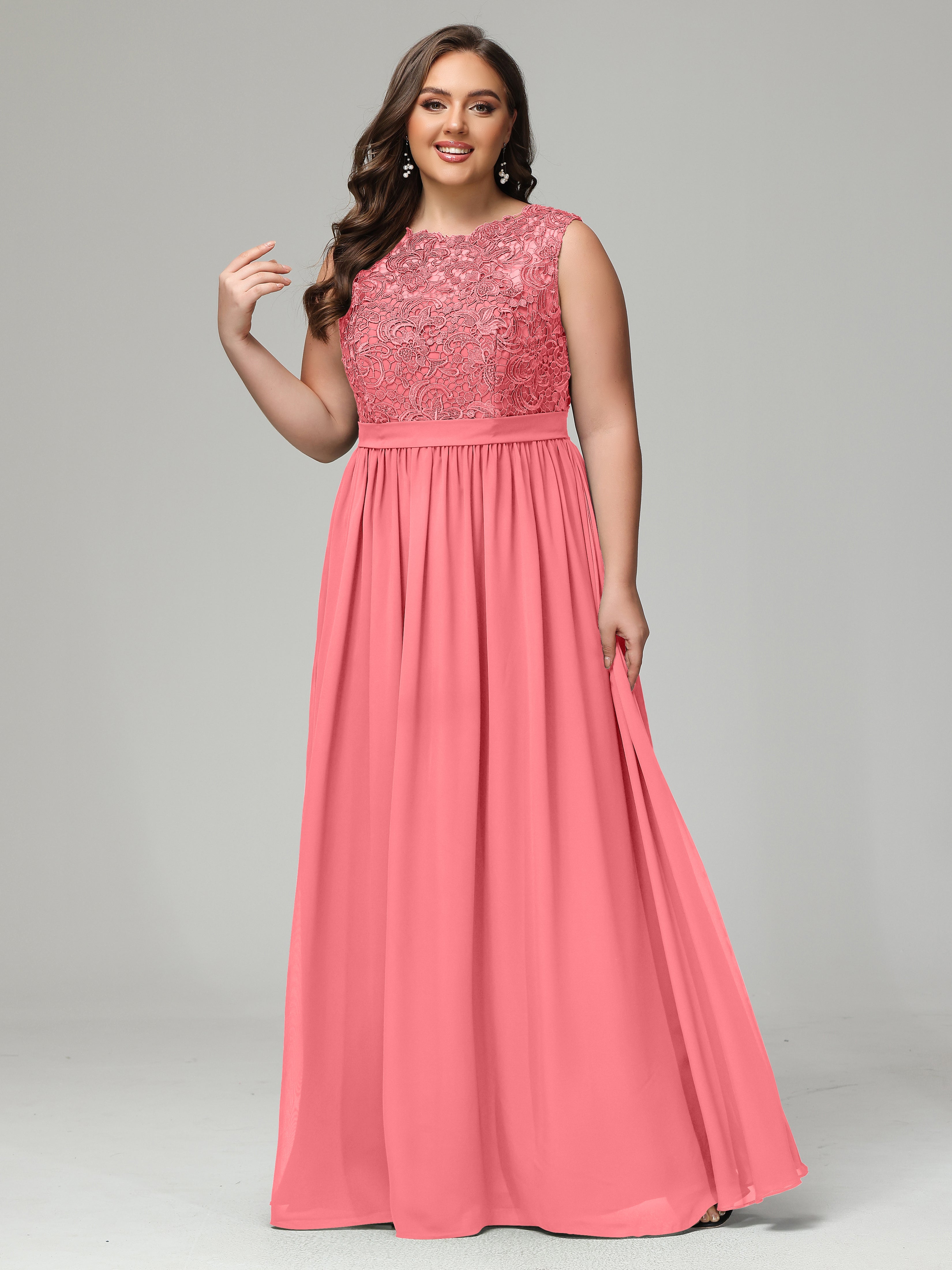 A-Line Bateau Plus Size Chiffon Bridesmaid Dresses