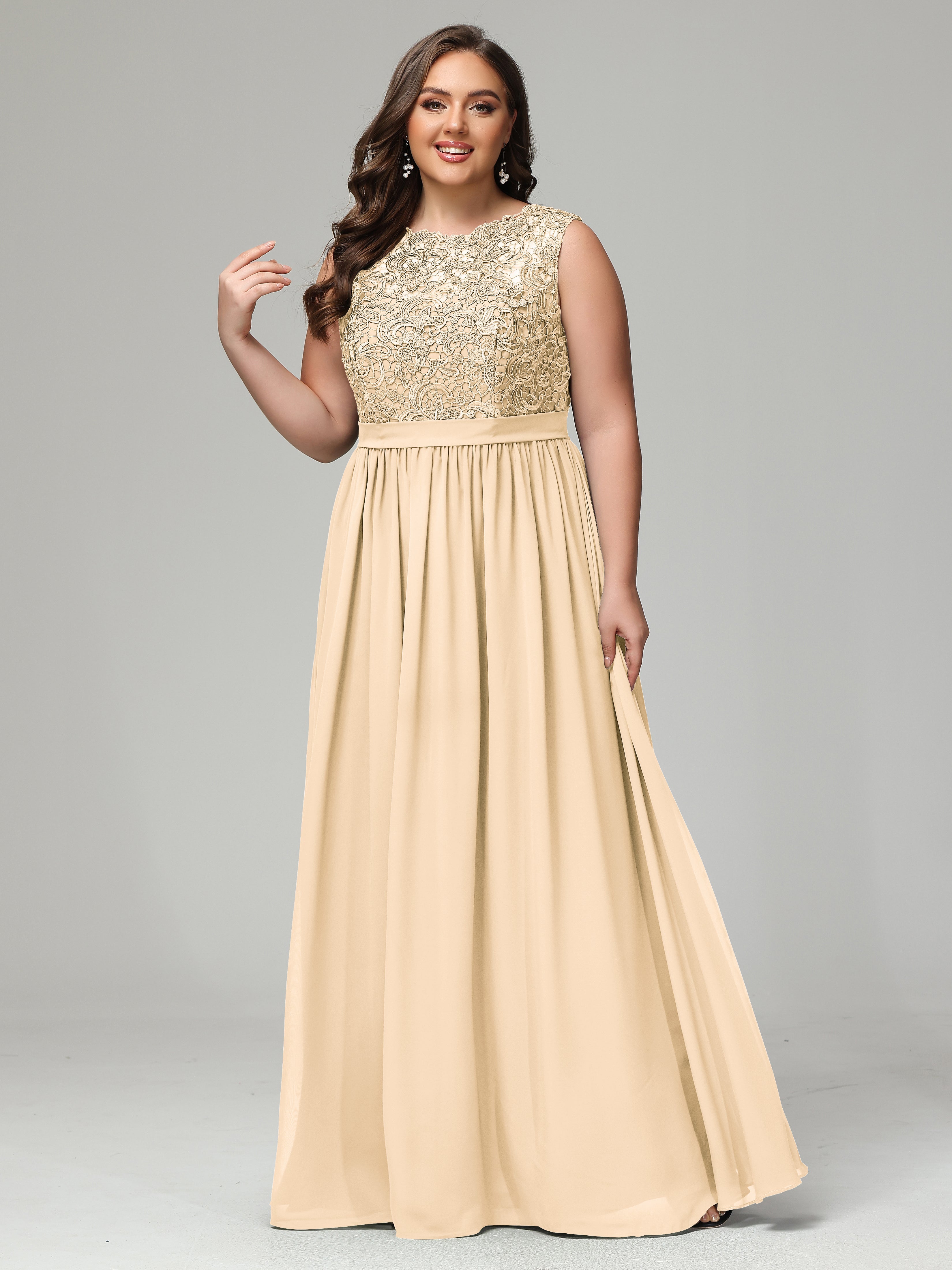 A-Line Bateau Plus Size Chiffon Bridesmaid Dresses