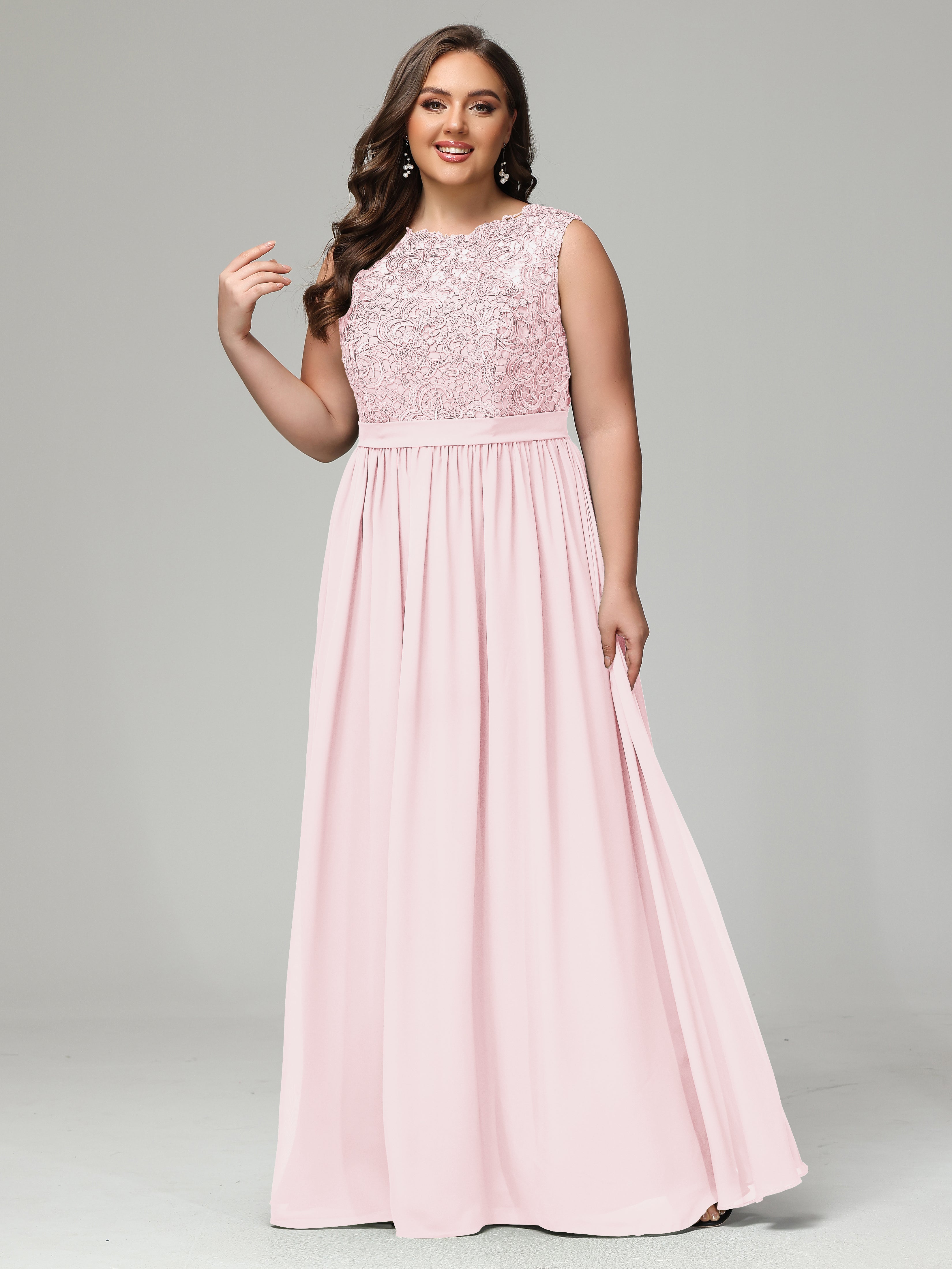 A-Line Bateau Plus Size Chiffon Bridesmaid Dresses