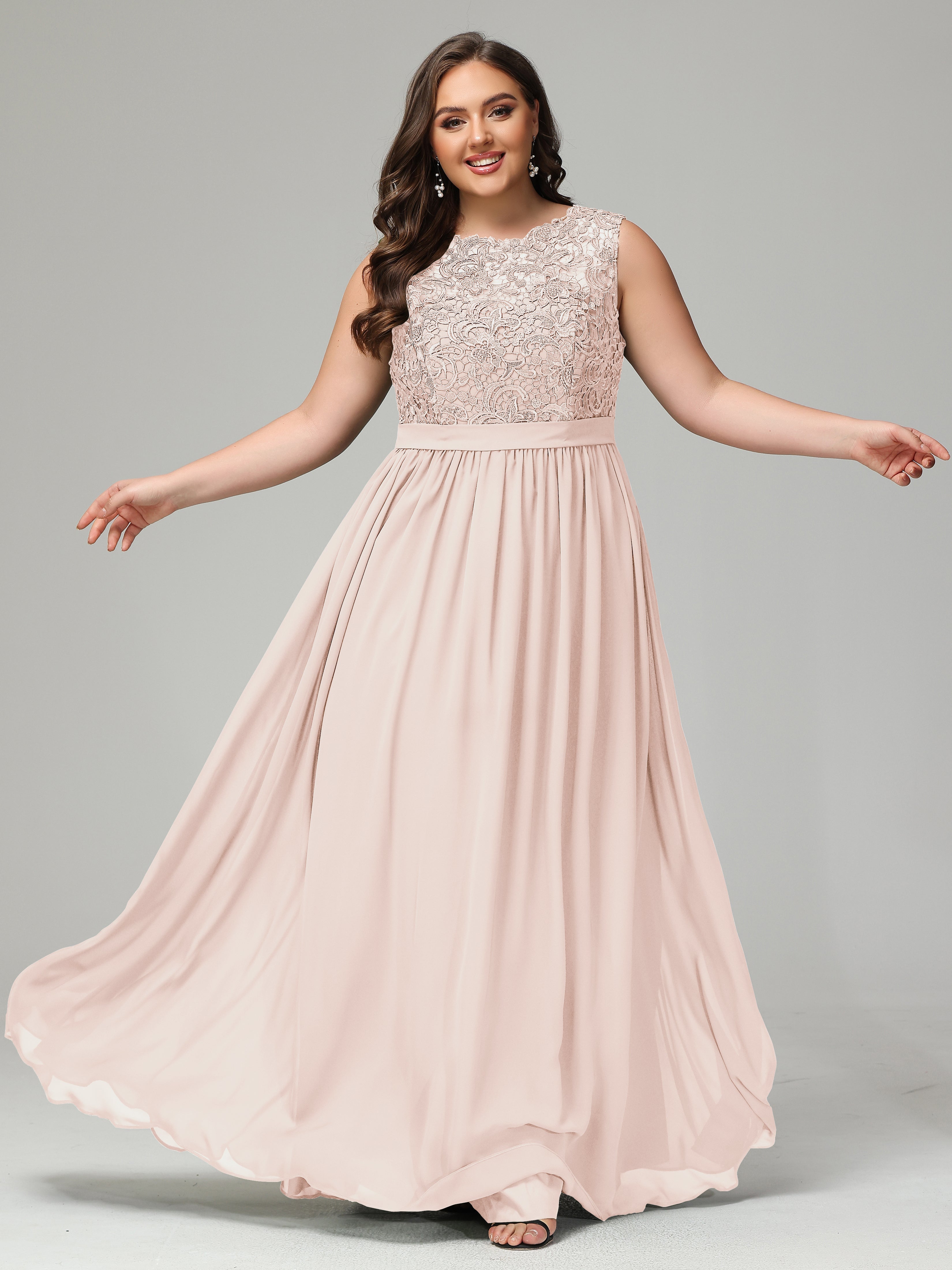 A-Line Bateau Plus Size Chiffon Bridesmaid Dresses