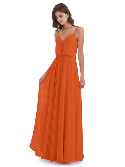 Leah Floor Length Spaghetti Straps Chiffon Bridesmaid Dresses