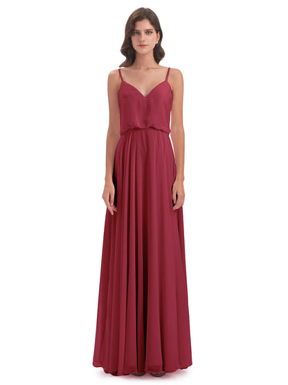 Leah Floor Length Spaghetti Straps Chiffon Bridesmaid Dresses