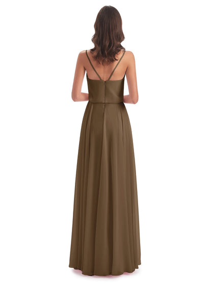 Leah Floor Length Spaghetti Straps Chiffon Bridesmaid Dresses