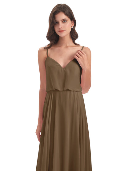 Leah Floor Length Spaghetti Straps Chiffon Bridesmaid Dresses