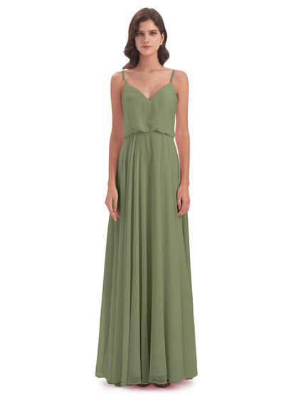 Leah Floor Length Spaghetti Straps Chiffon Bridesmaid Dresses