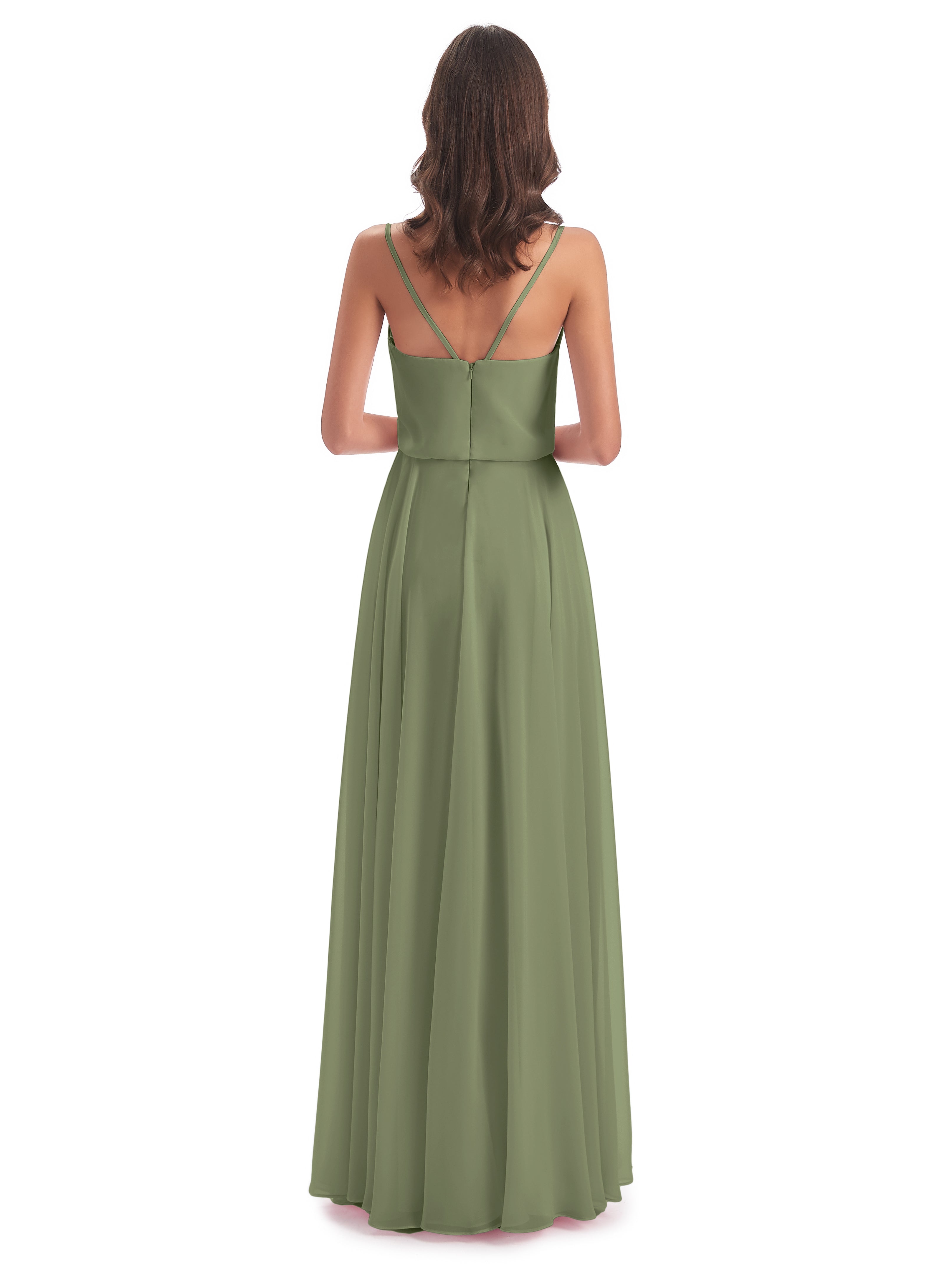Leah Floor Length Spaghetti Straps Chiffon Bridesmaid Dresses