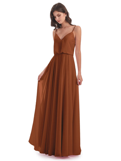 Leah Floor Length Spaghetti Straps Chiffon Bridesmaid Dresses