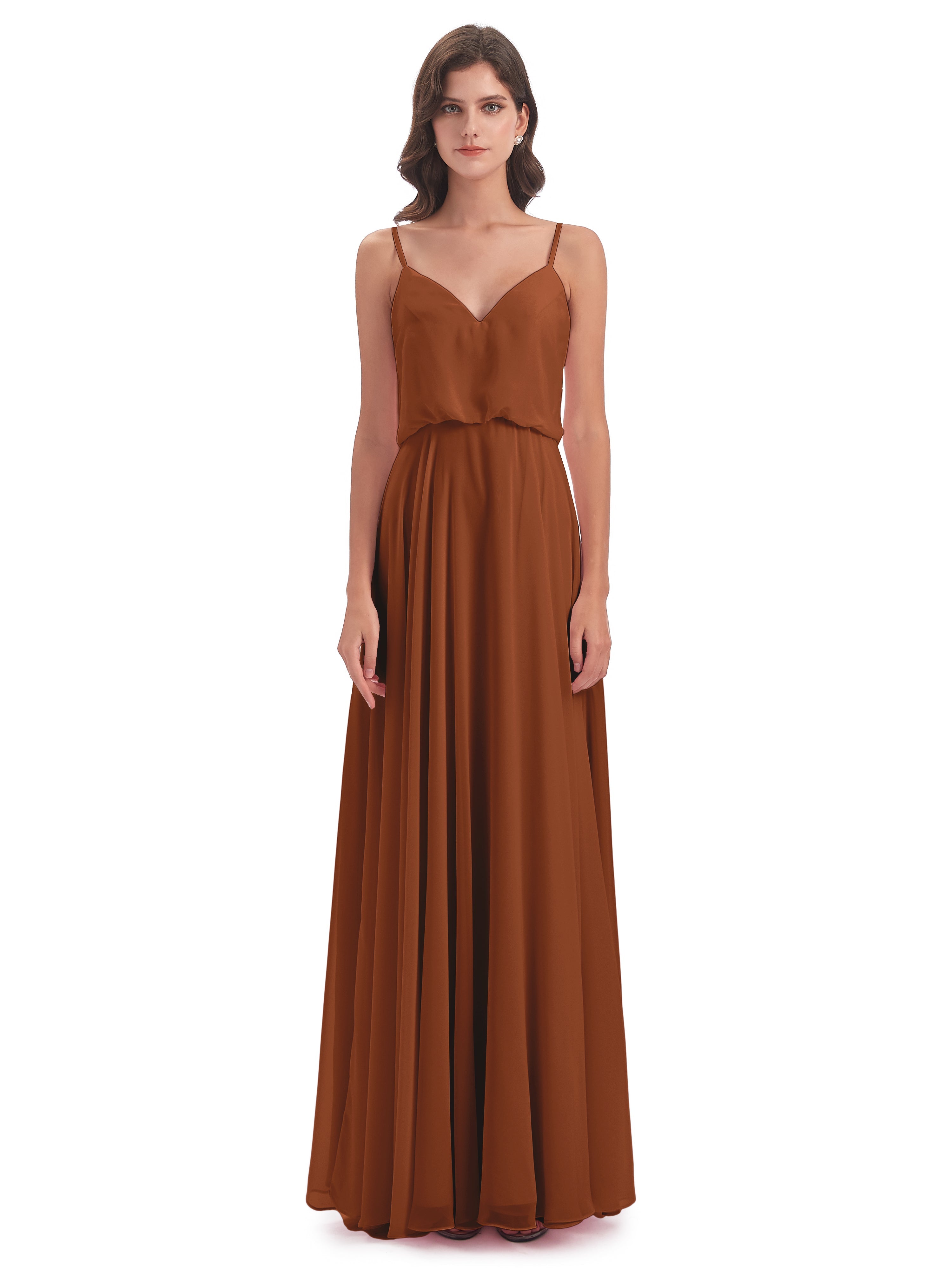 Leah Floor Length Spaghetti Straps Chiffon Bridesmaid Dresses