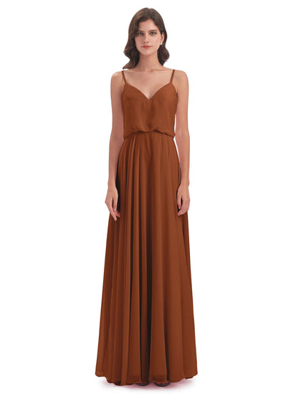 Leah Floor Length Spaghetti Straps Chiffon Bridesmaid Dresses
