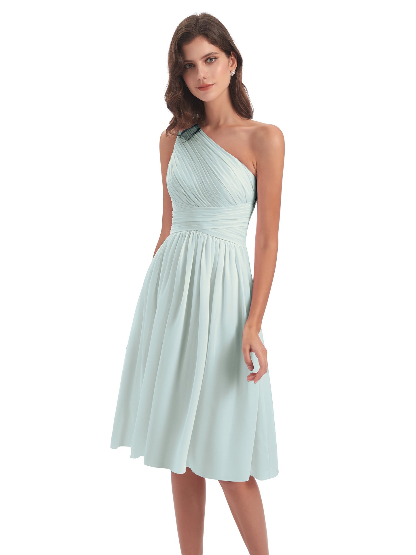 Natalie Knee Length One Shoulder Chiffon Bridesmaid Dresses