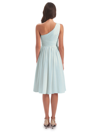 Natalie Knee Length One Shoulder Chiffon Bridesmaid Dresses