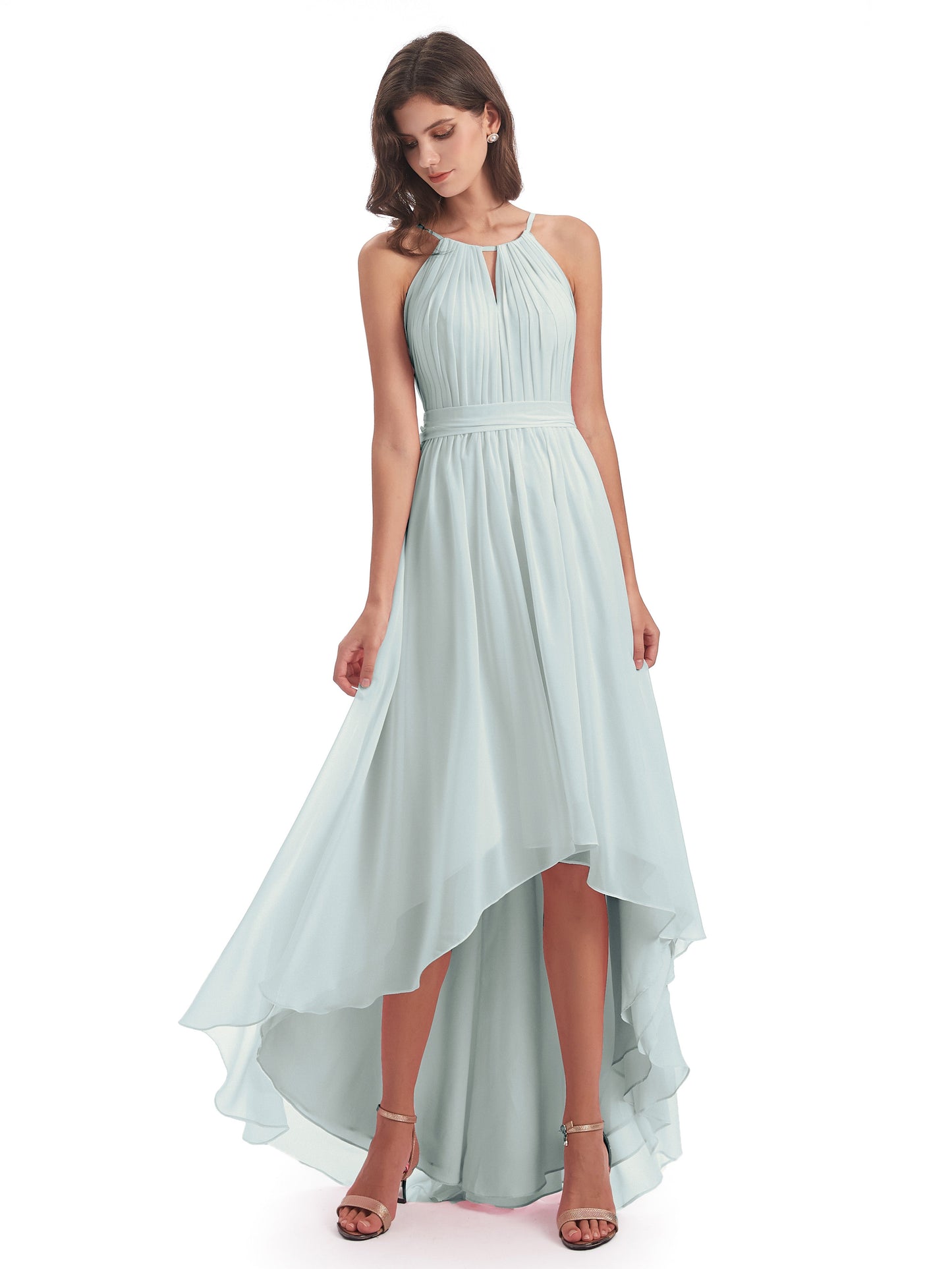 Oaklee Asymmetrical High Low Halter Chiffon Bridesmaid Dresses