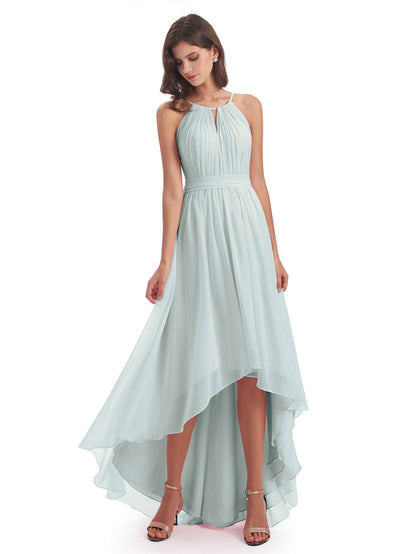 Oaklee Asymmetrical High Low Halter Chiffon Bridesmaid Dresses