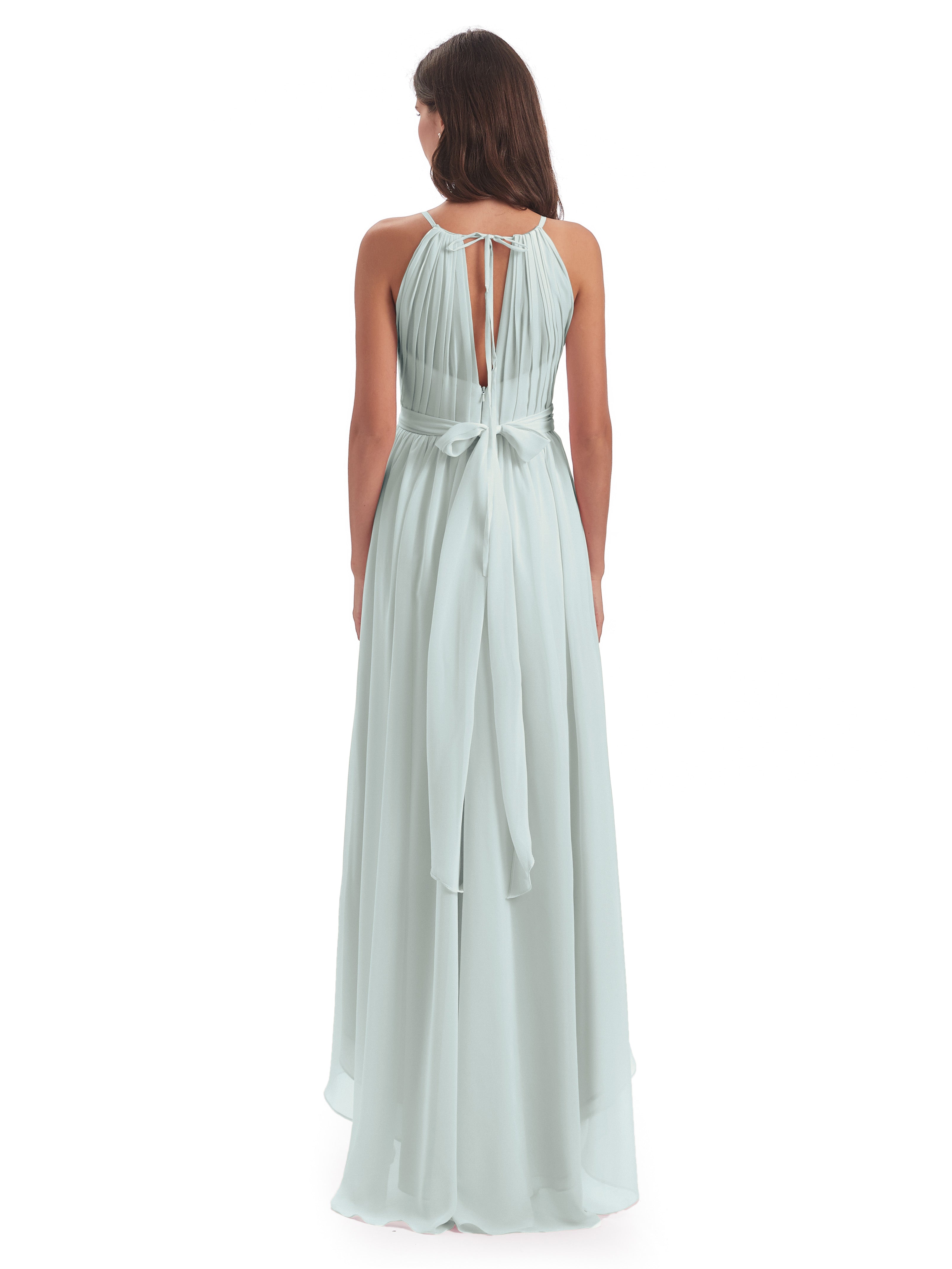 Oaklee Asymmetrical High Low Halter Chiffon Bridesmaid Dresses
