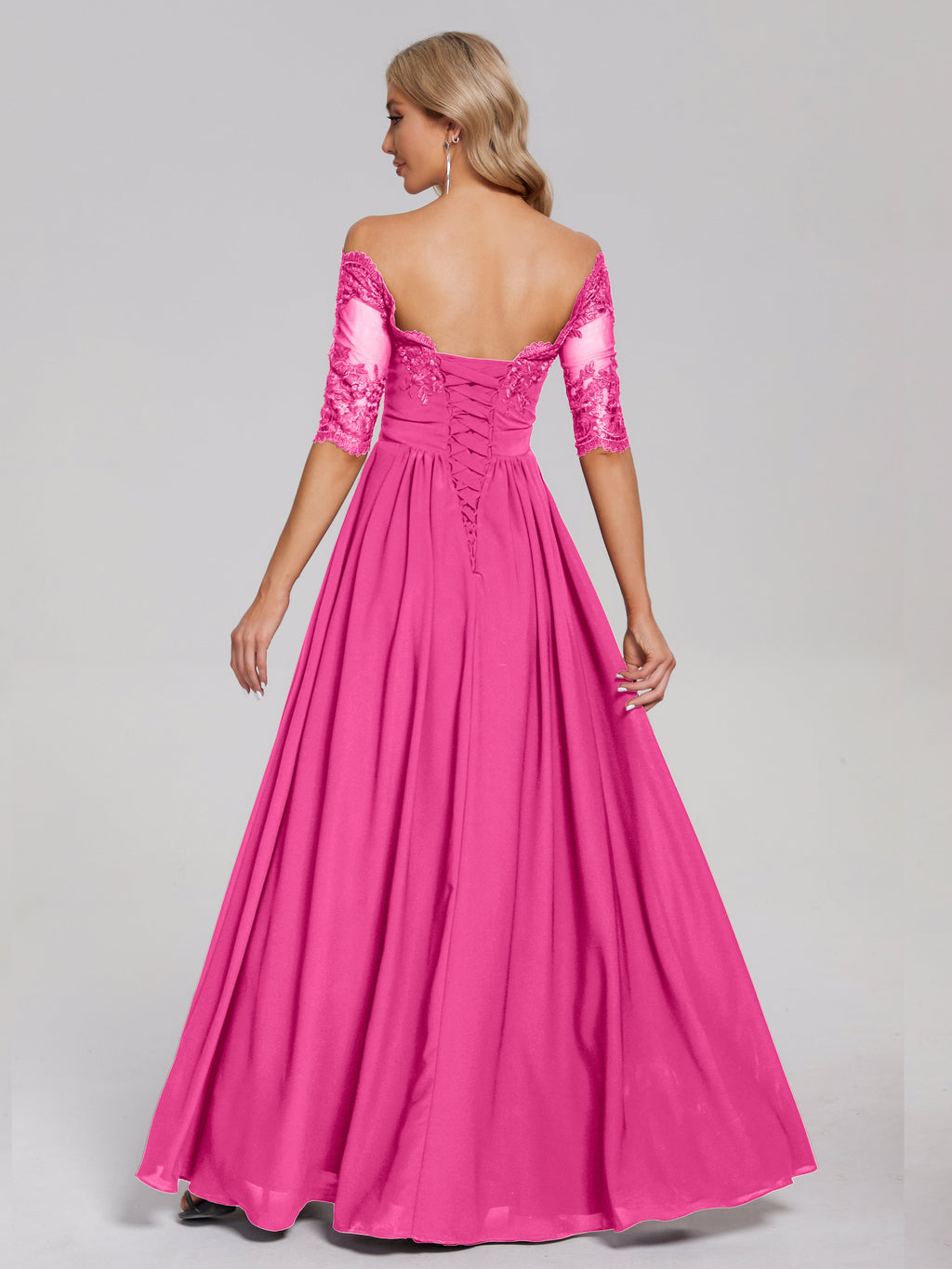 Keira Off the Shoulder Appliqued Lace Chiffon Bridesmaid Dress