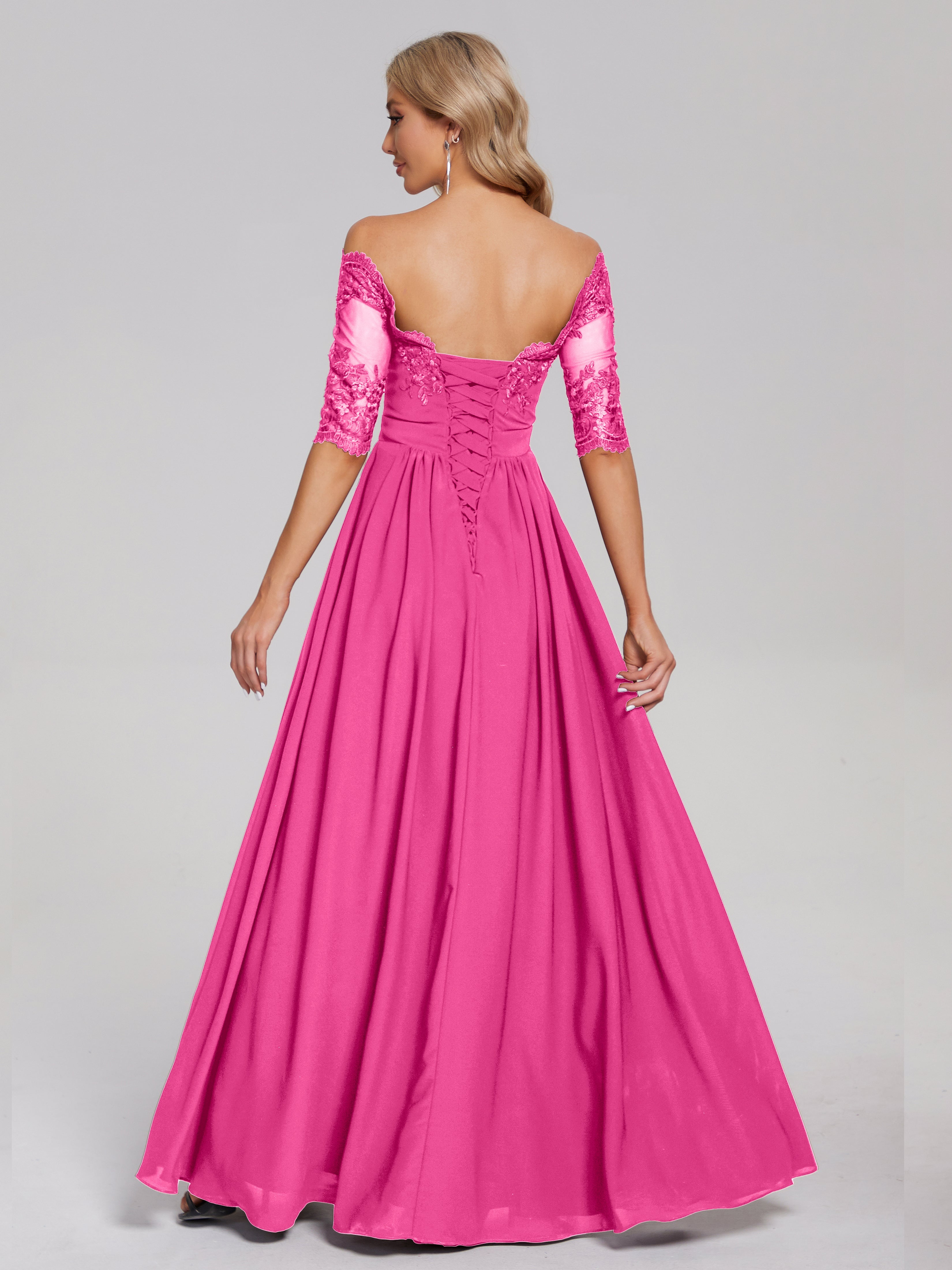 Keira Off the Shoulder Appliqued Lace Chiffon Bridesmaid Dress