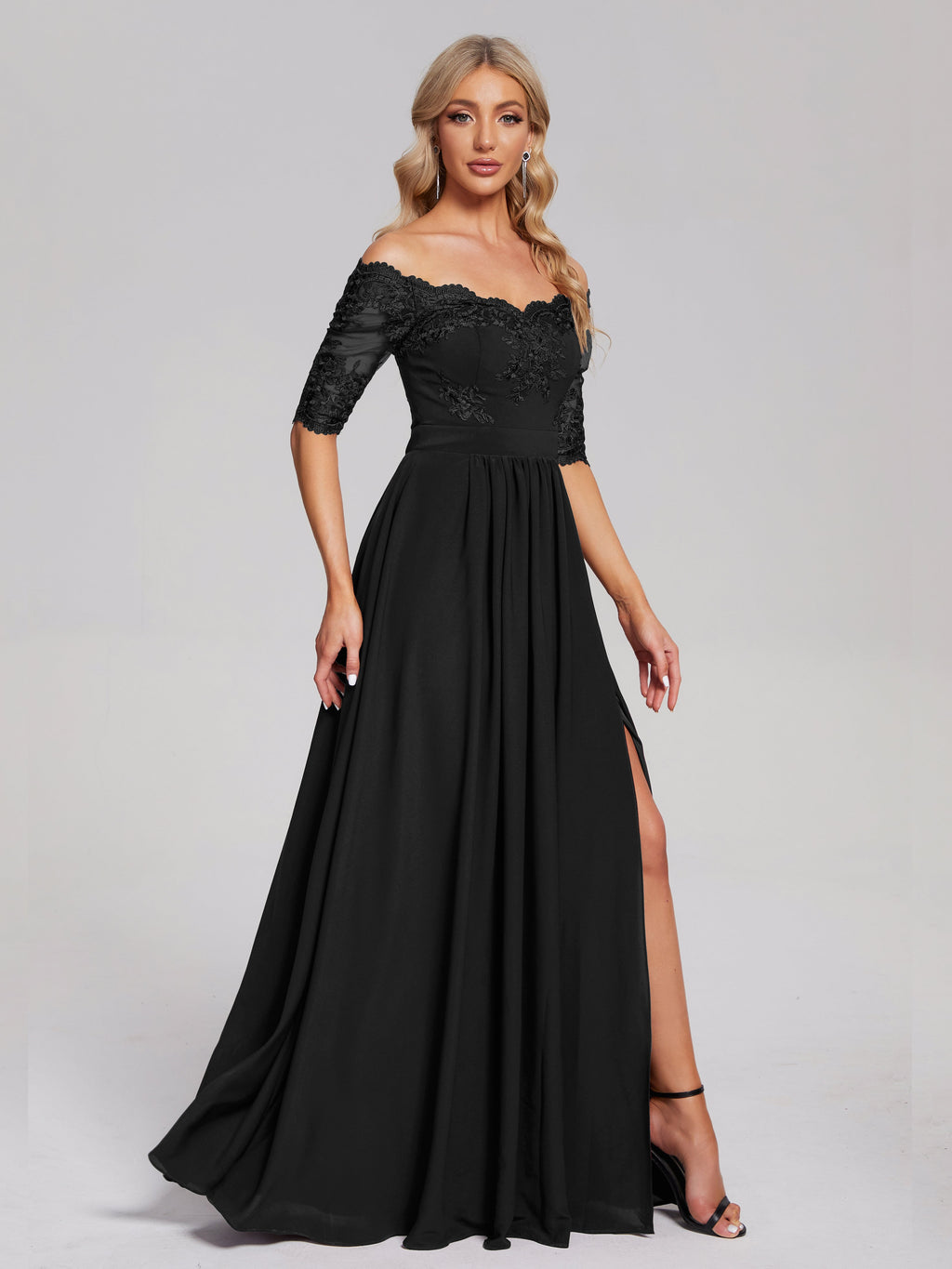Keira Off the Shoulder Appliqued Lace Chiffon Bridesmaid Dress