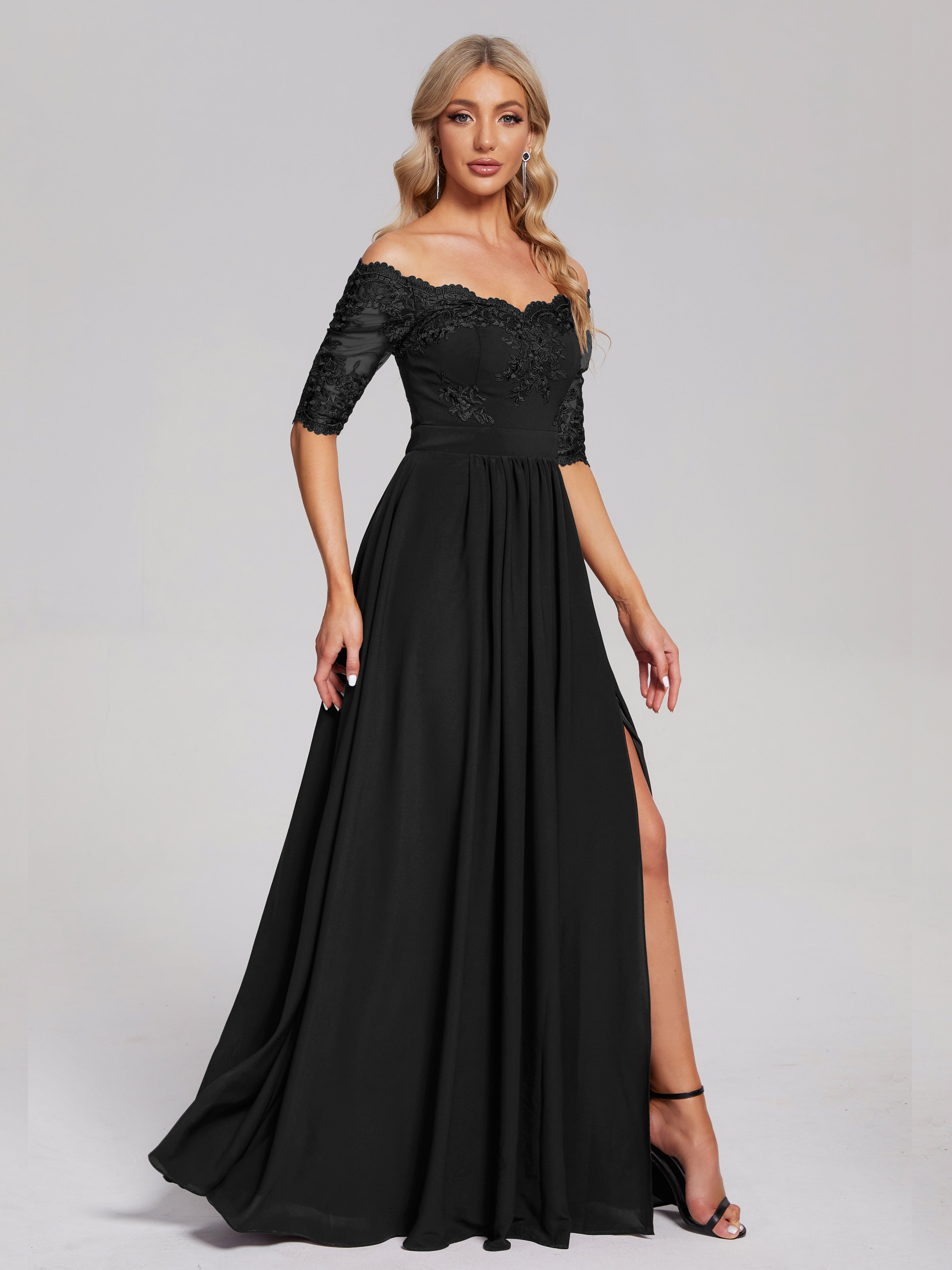 Keira Off the Shoulder Appliqued Lace Chiffon Bridesmaid Dress