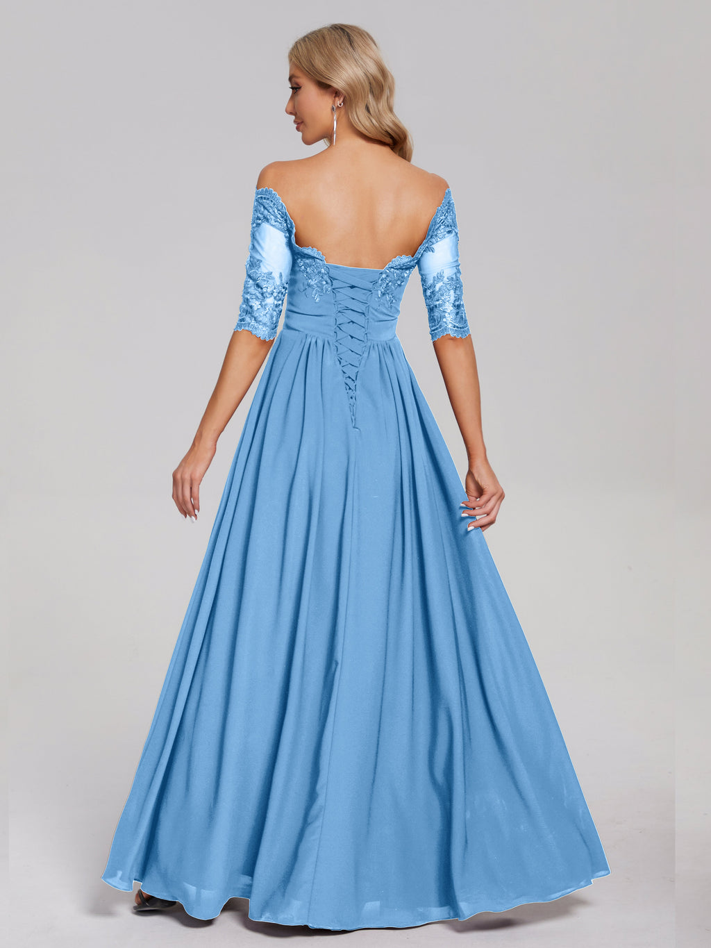 Keira Off the Shoulder Appliqued Lace Chiffon Bridesmaid Dress