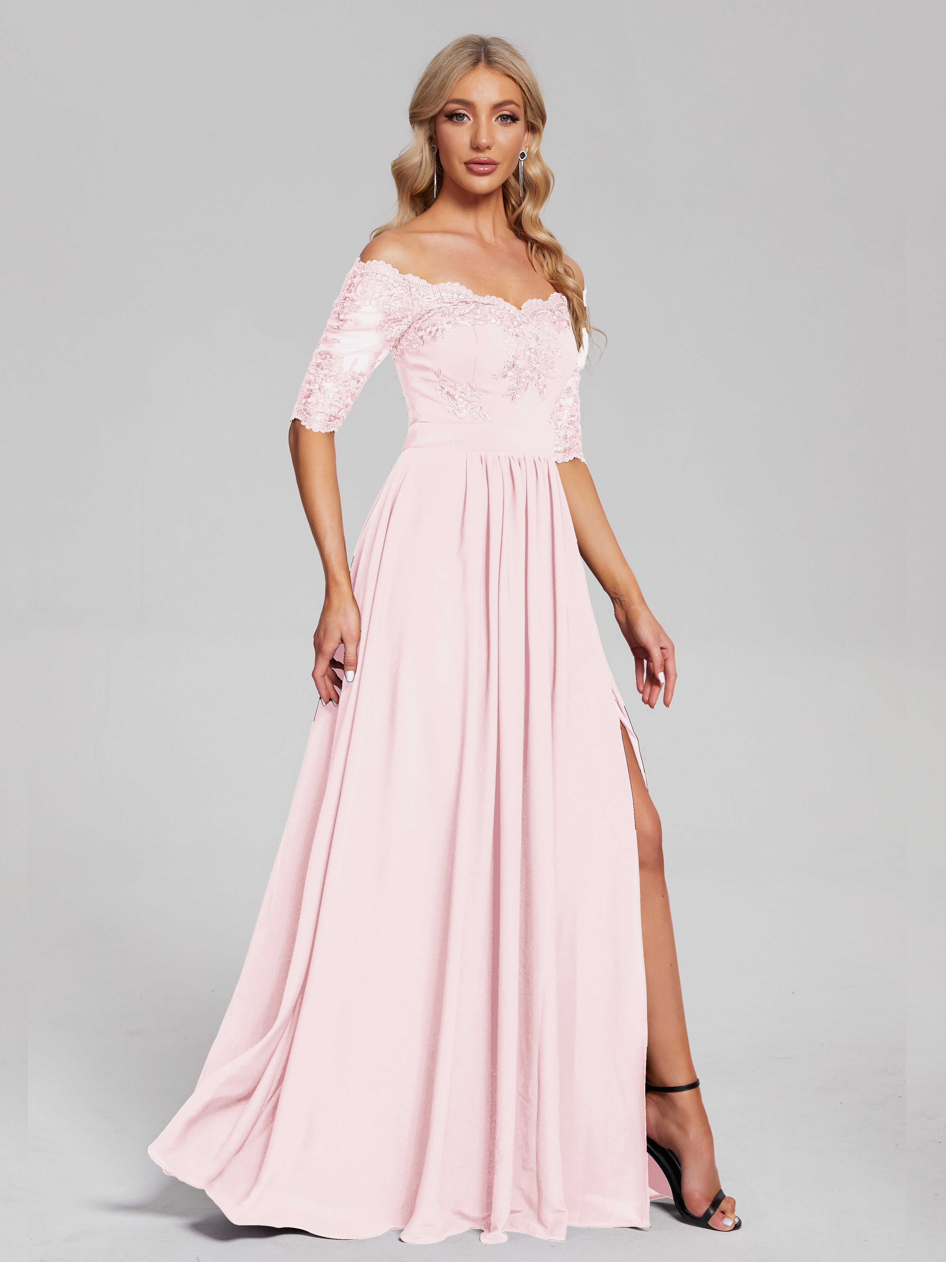 Keira Off the Shoulder Appliqued Lace Chiffon Bridesmaid Dress