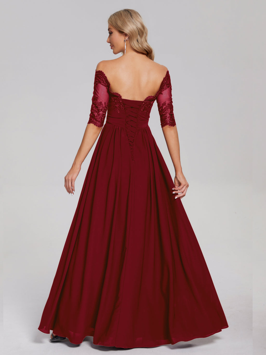 Keira Off the Shoulder Appliqued Lace Chiffon Bridesmaid Dress