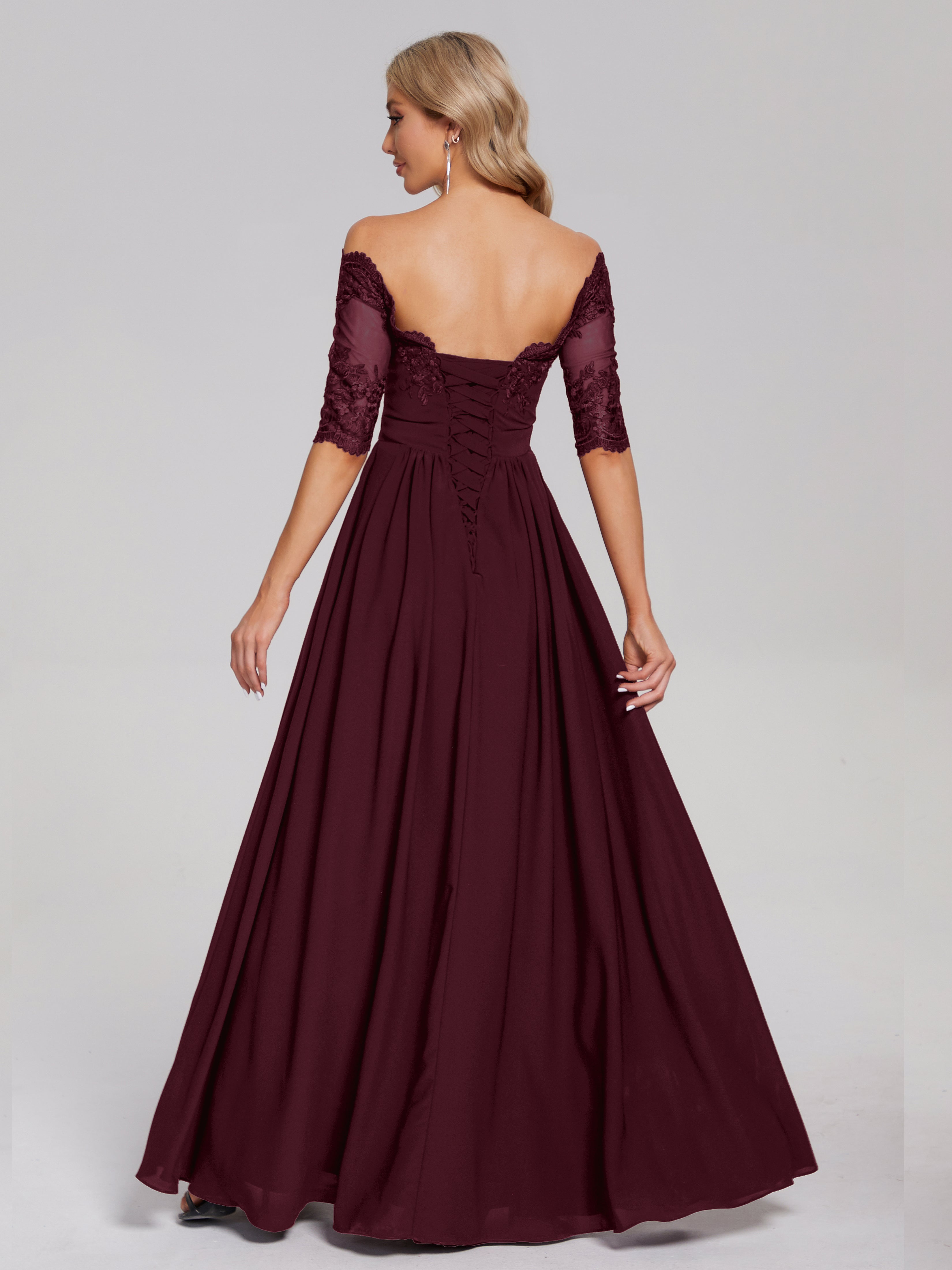 Keira Off the Shoulder Appliqued Lace Chiffon Bridesmaid Dress